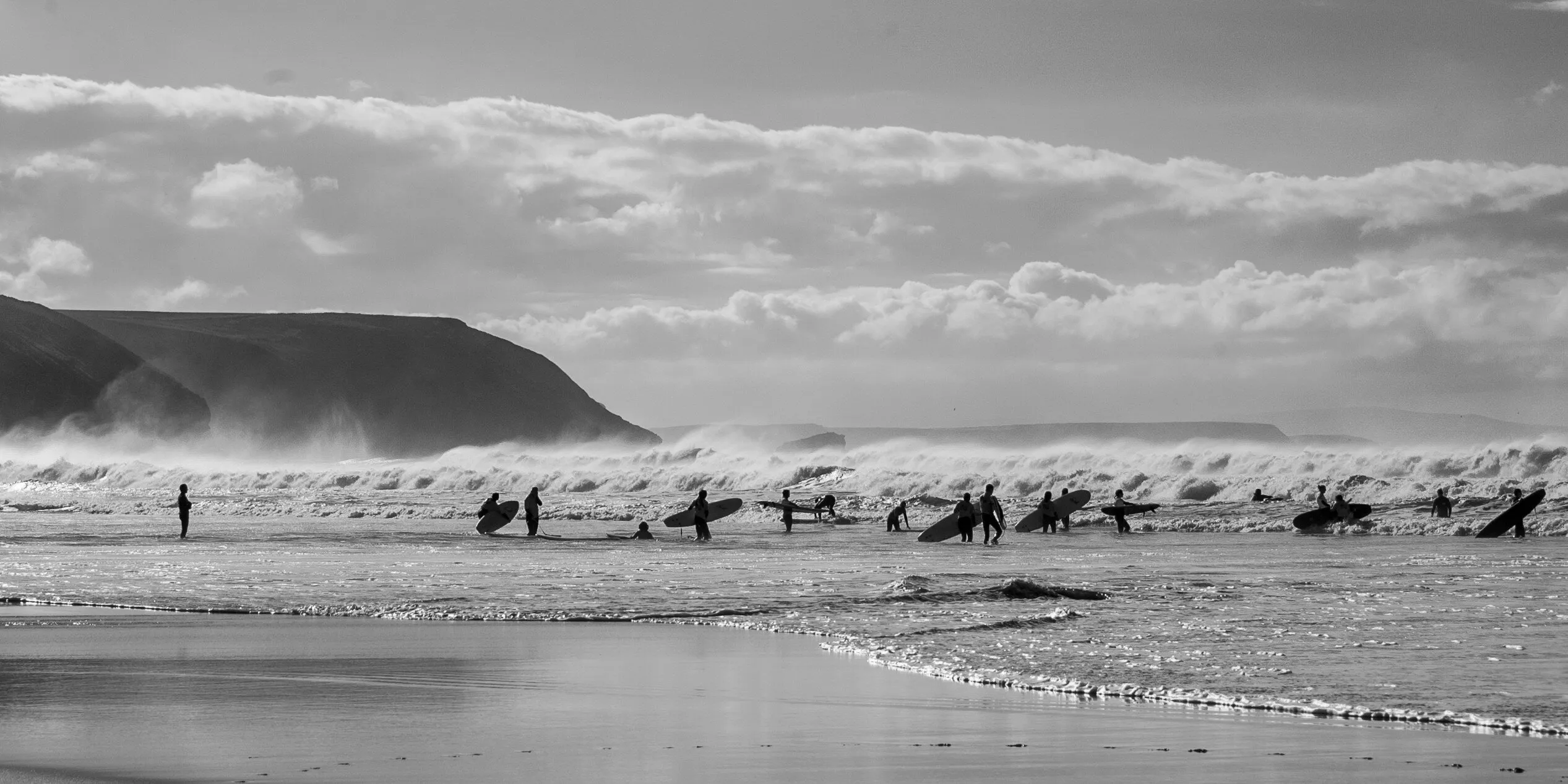 Silhouette Surfers Porthtowan Beach
