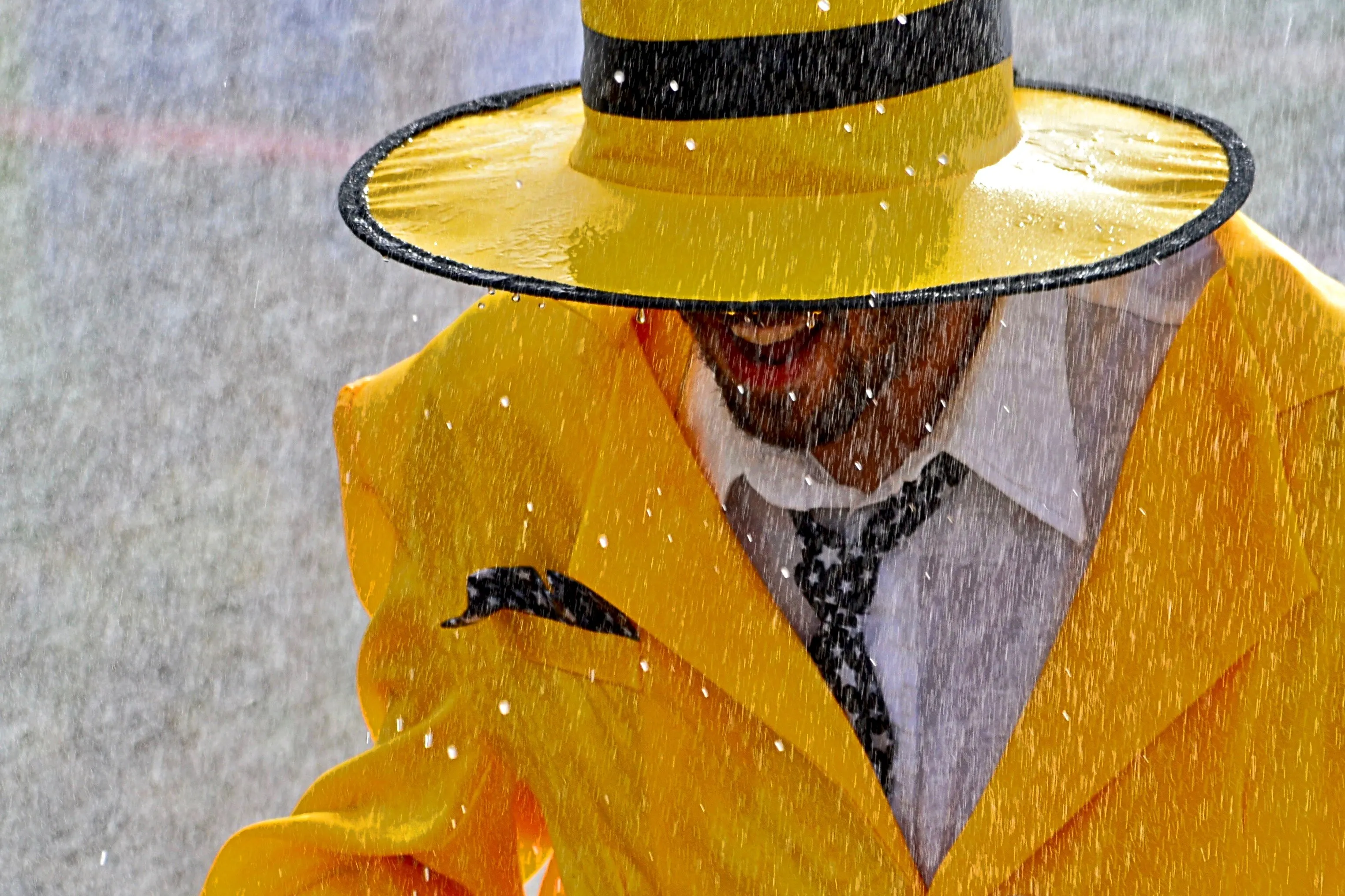 Yellow man in the rain
