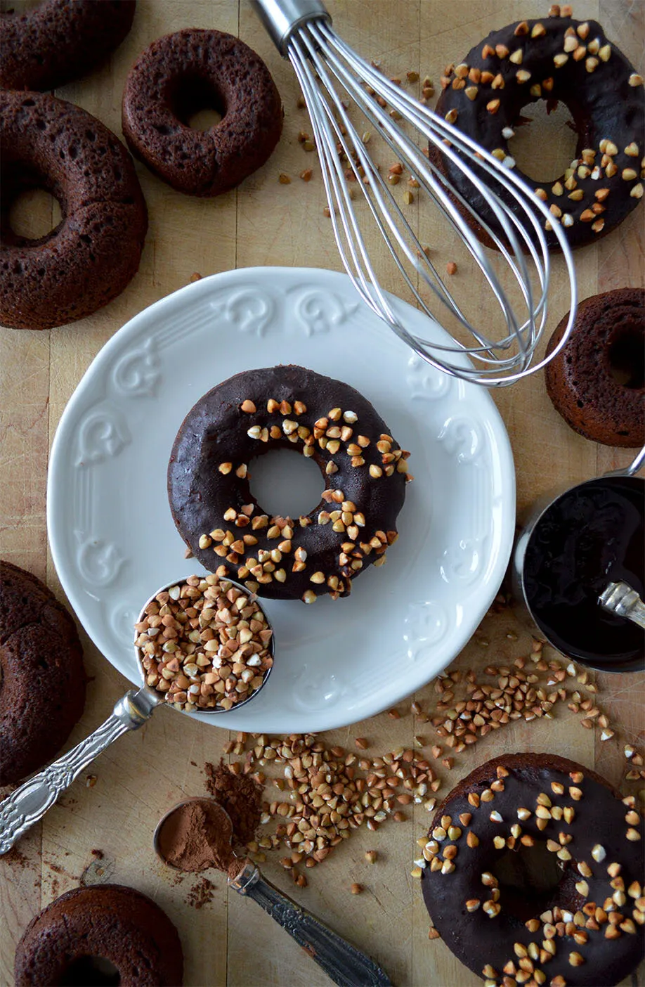 Vegan double chocolate donut with buckwheat flour and kasha