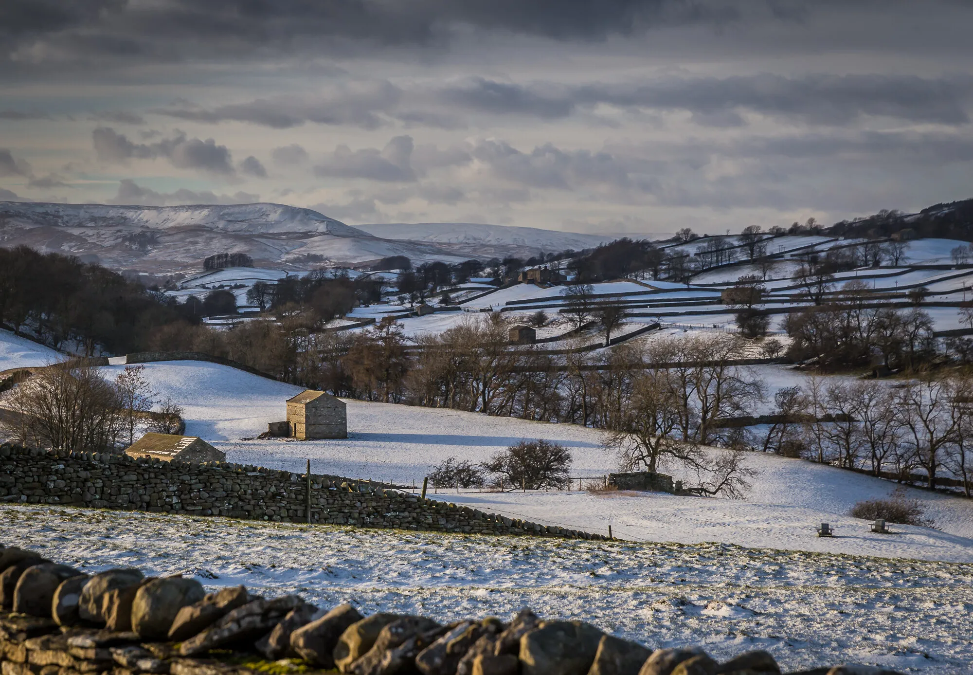 winter sun in wensleydale yorkshire.