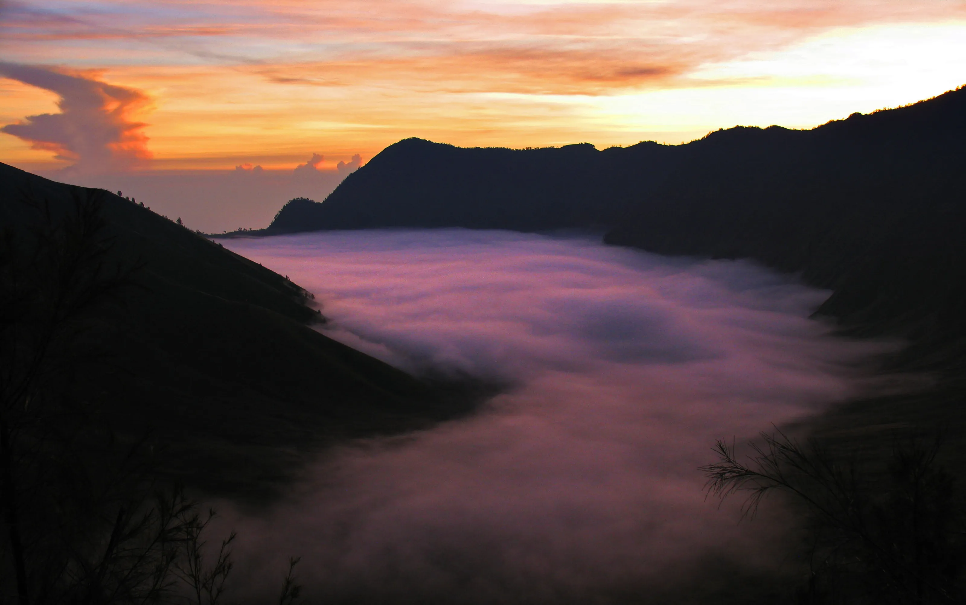 Fog in the valley at sunrise
