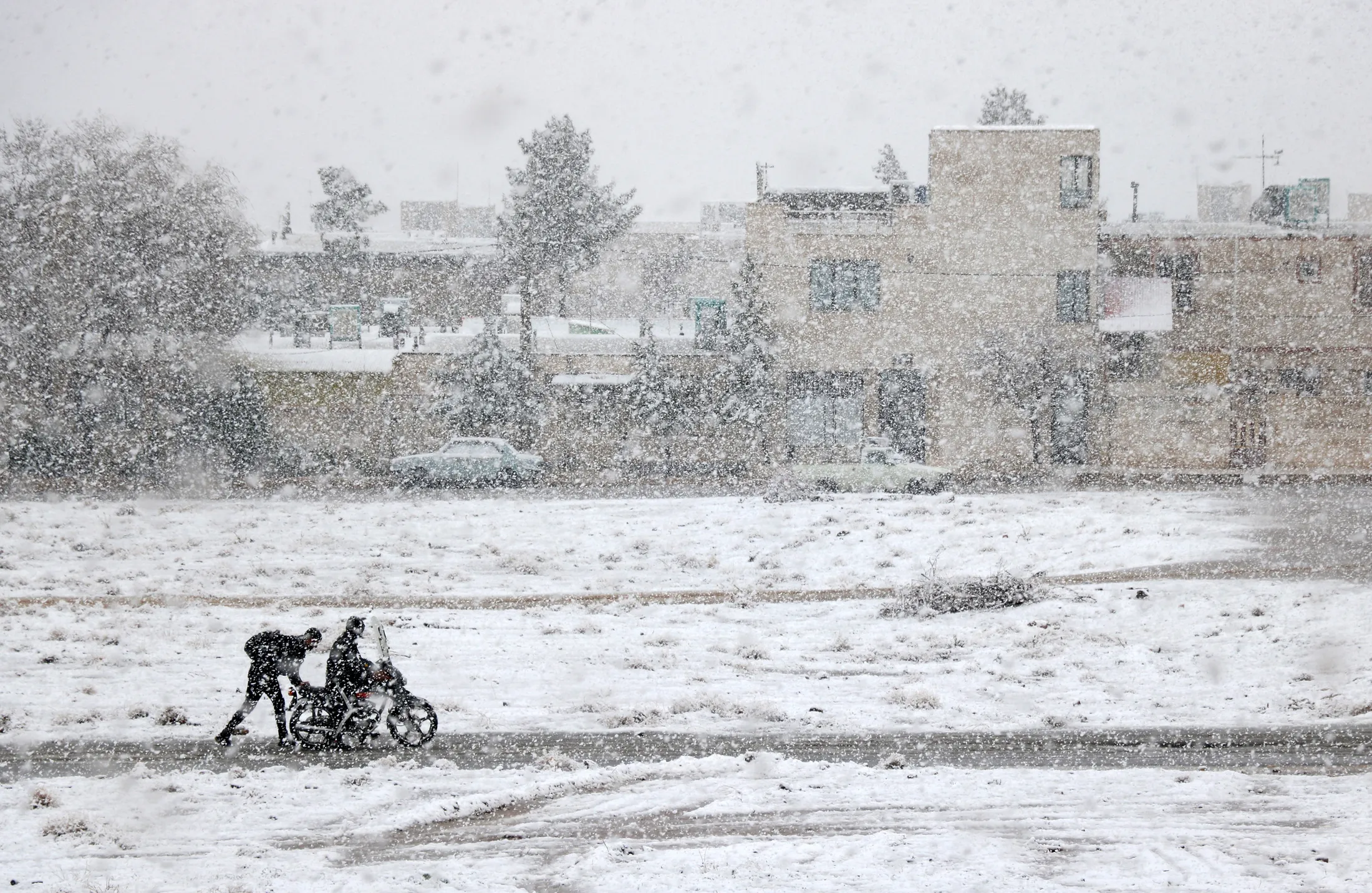 Motorcycle caught in the snow