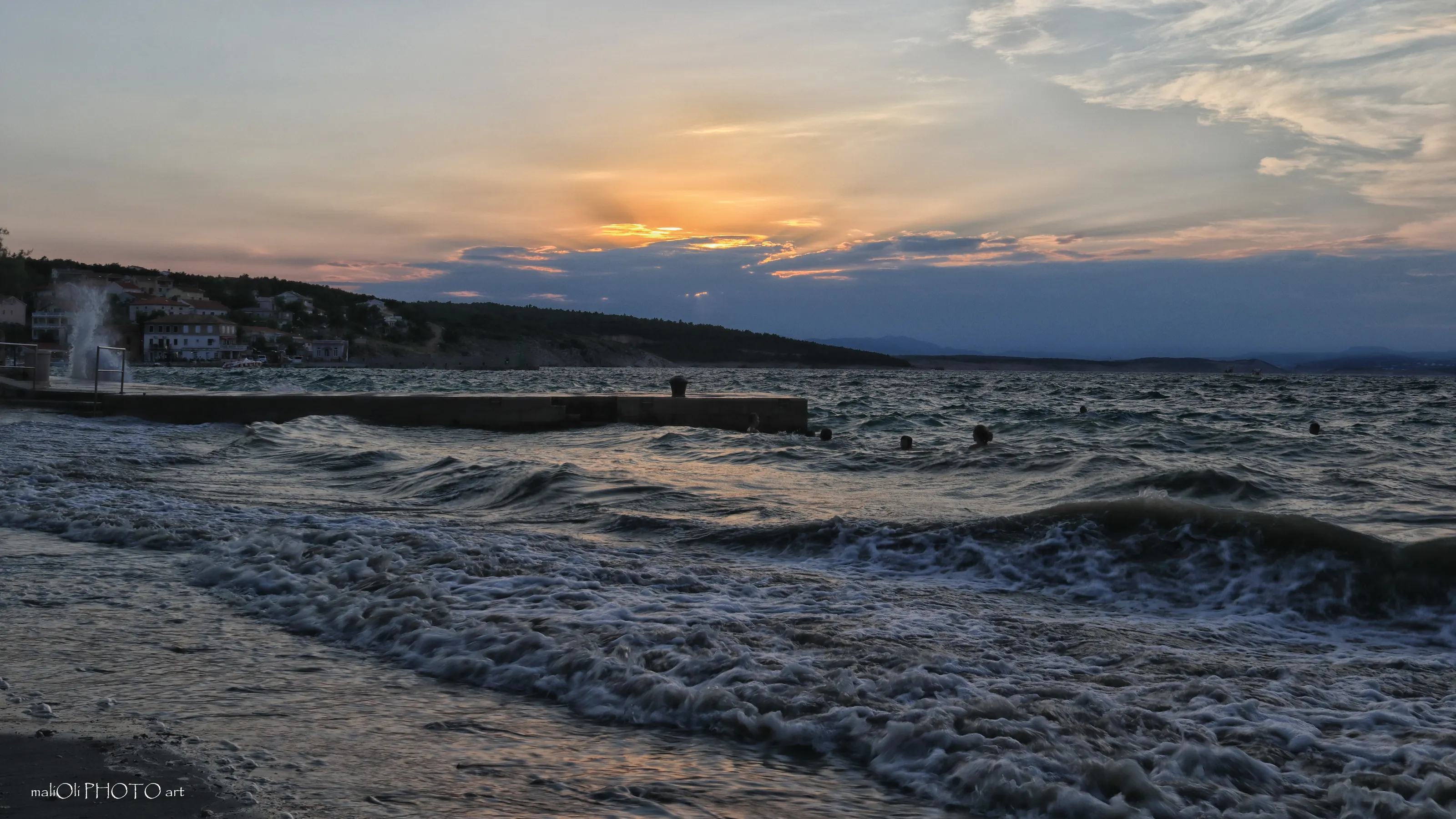 Evening swimming on strong north wind