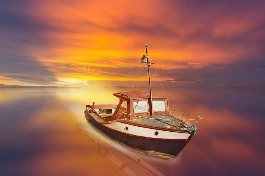 Boat on Orange Sea