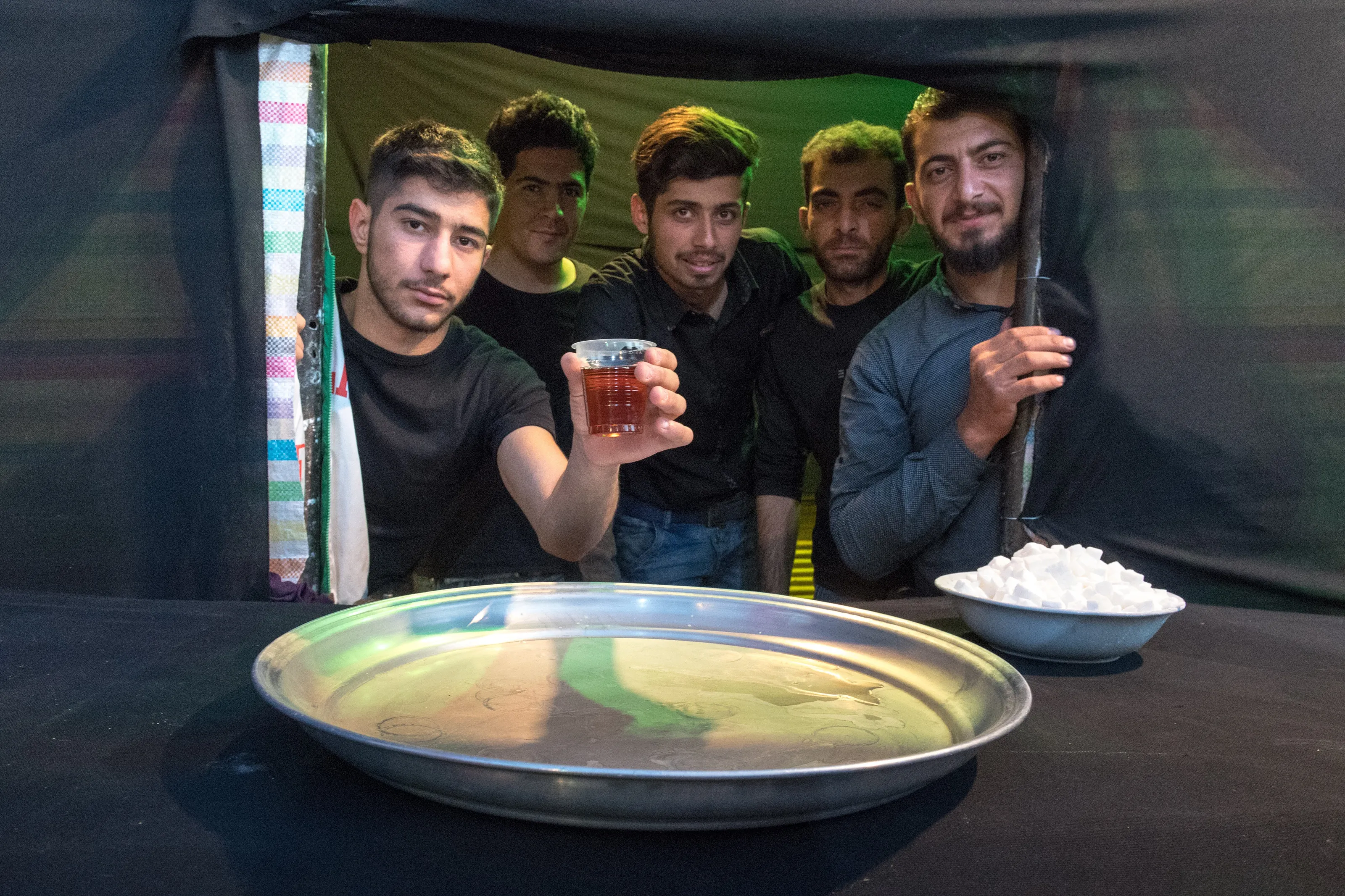 Muharram, Men In Hesar Kharvan Serving Tea Before Tazieh Ceremony