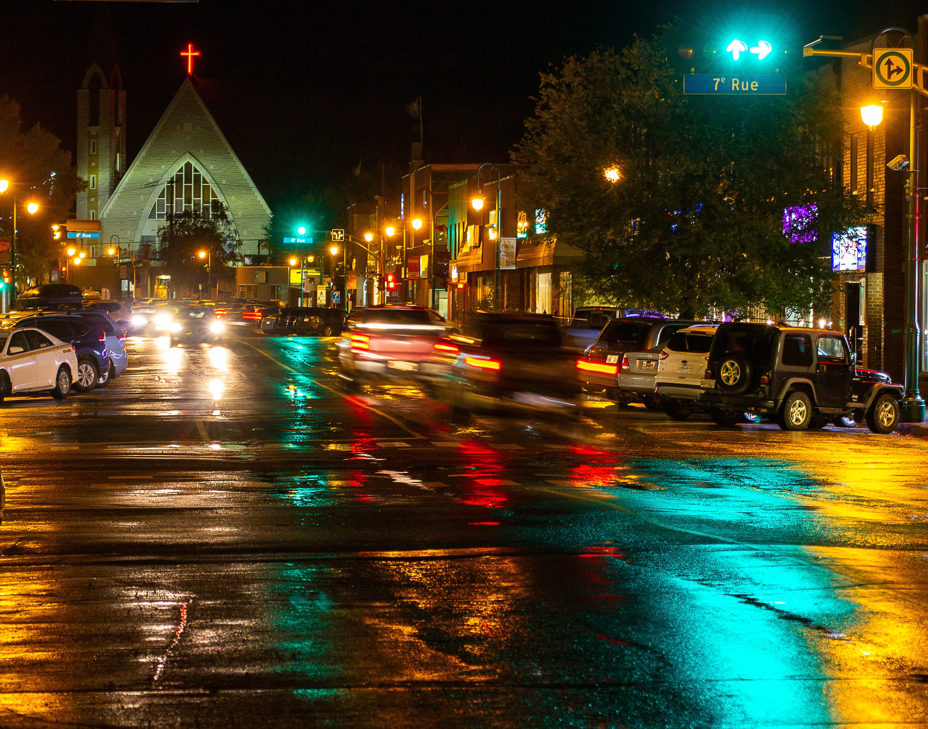 Val-d'Or main street after rain