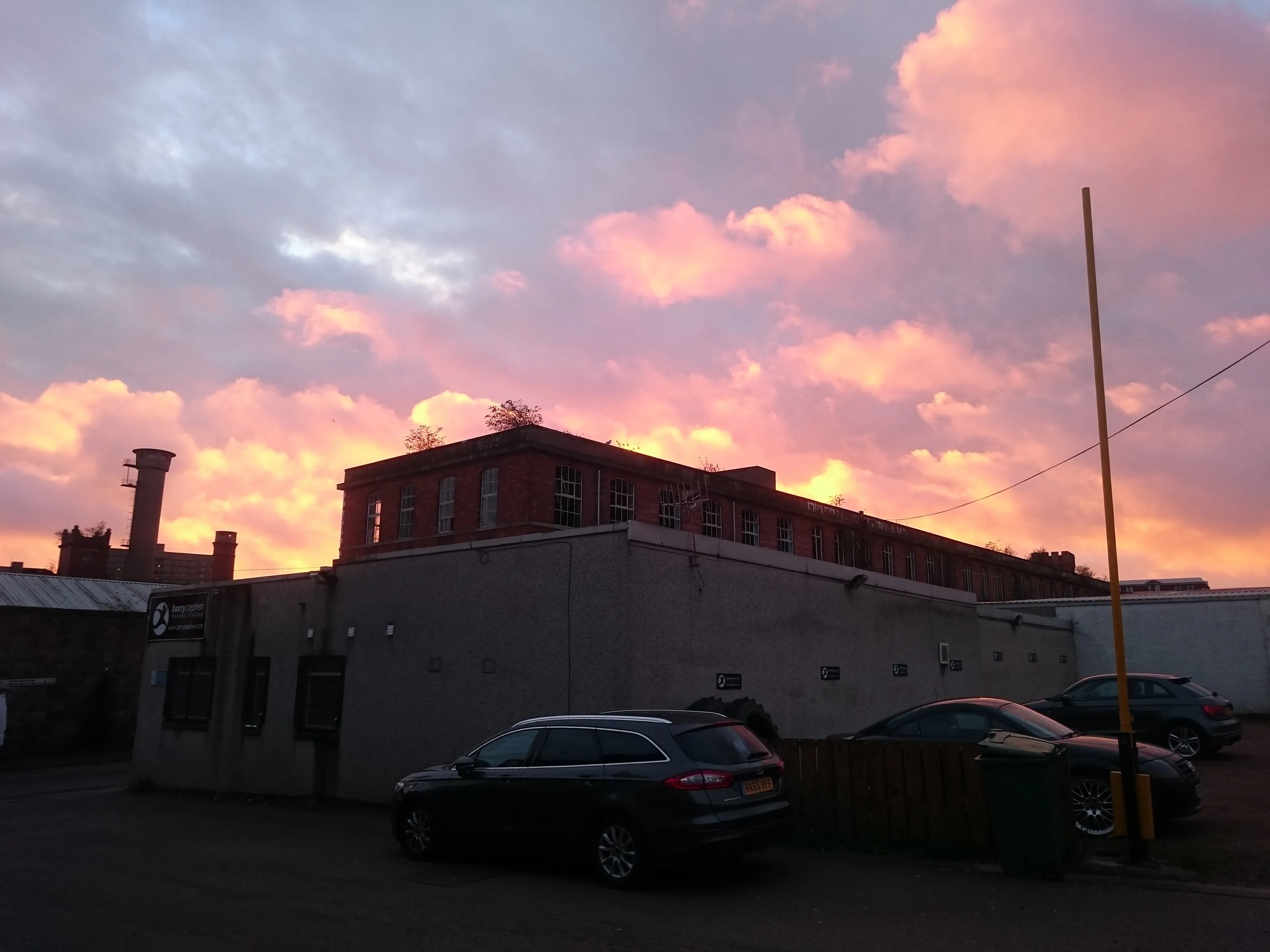 Sunrise over Broadford Works.