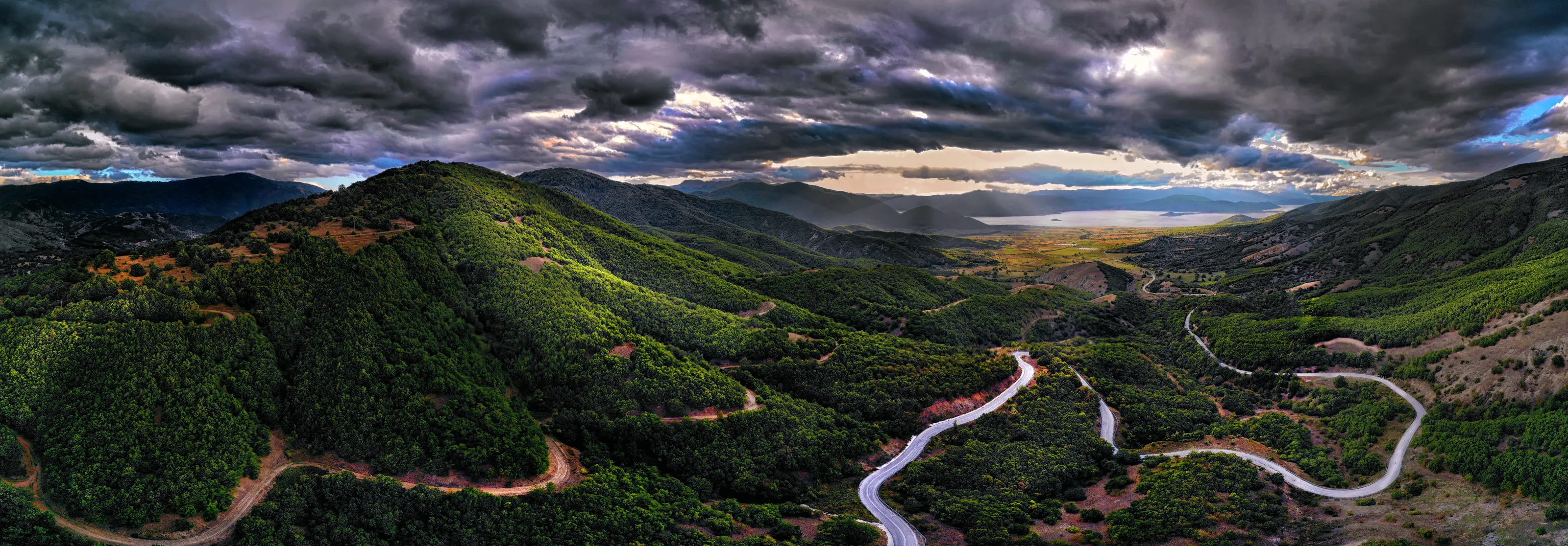 Panoramic view of Prespes Lake, Greece.