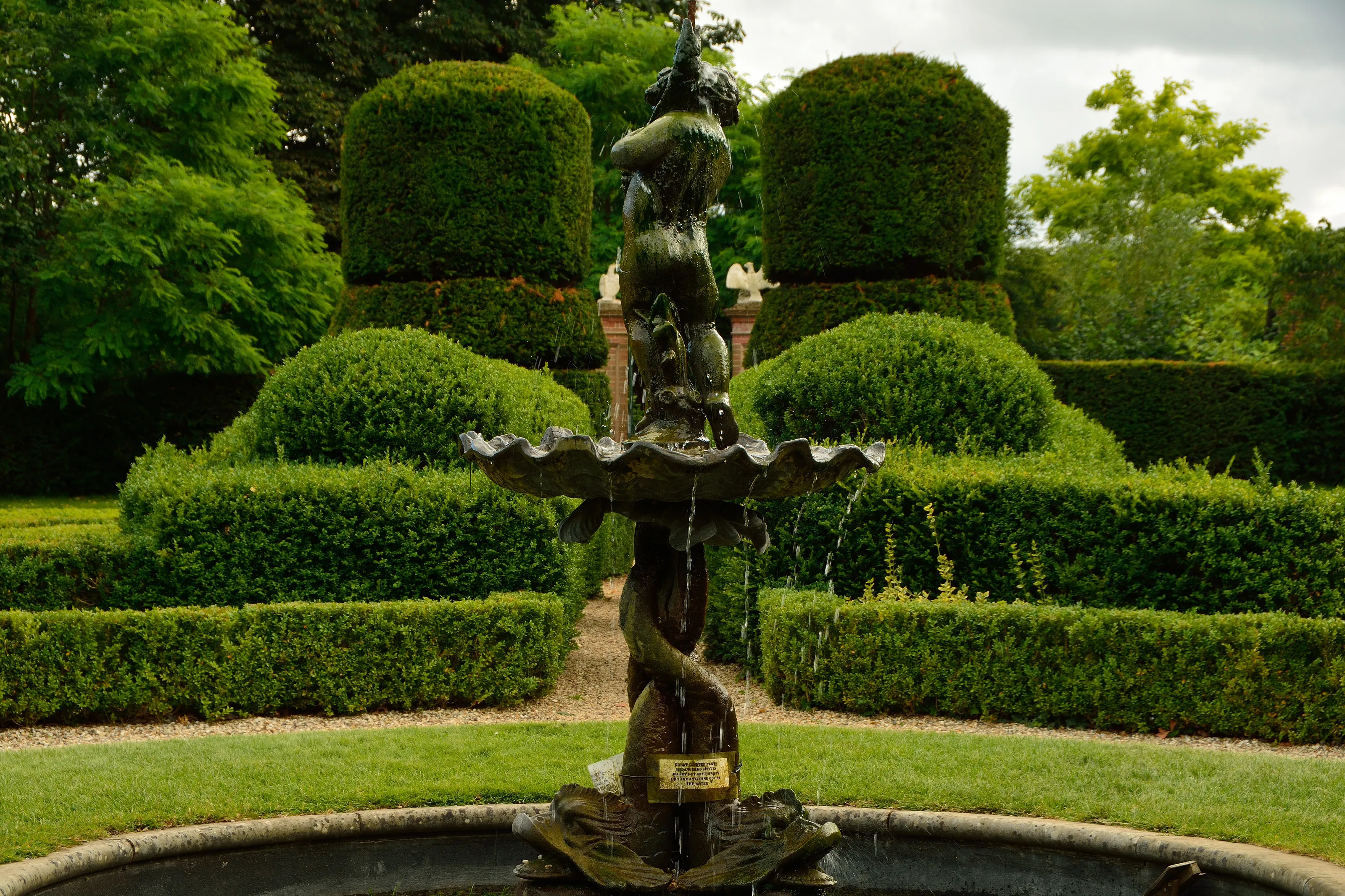 Topiary and fountain