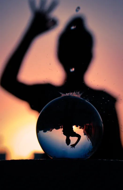 beautiful silhouette with experiment with lens ball