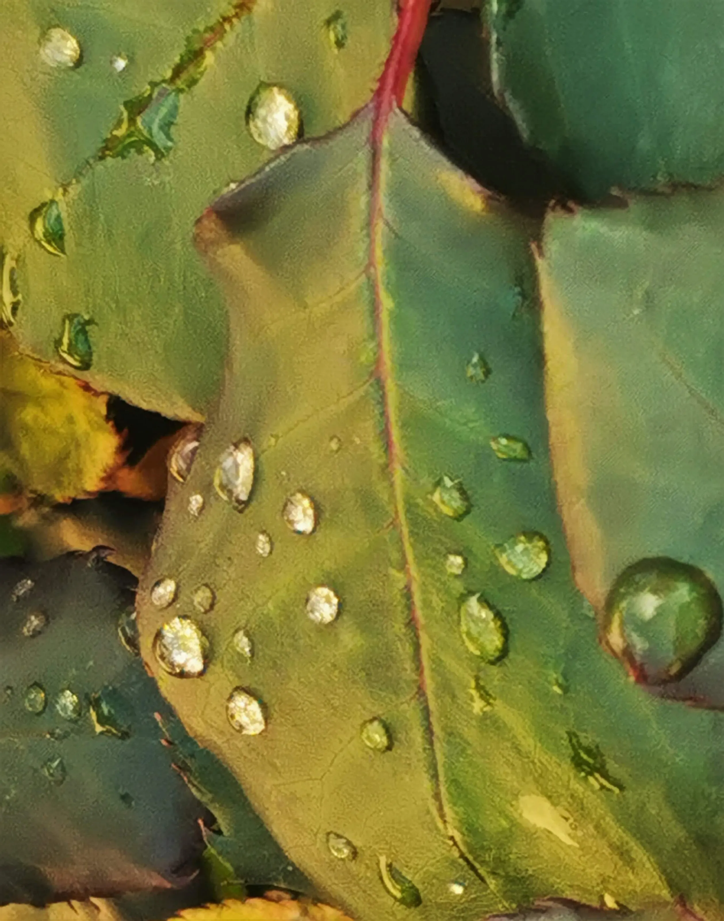 Leaves with water drops