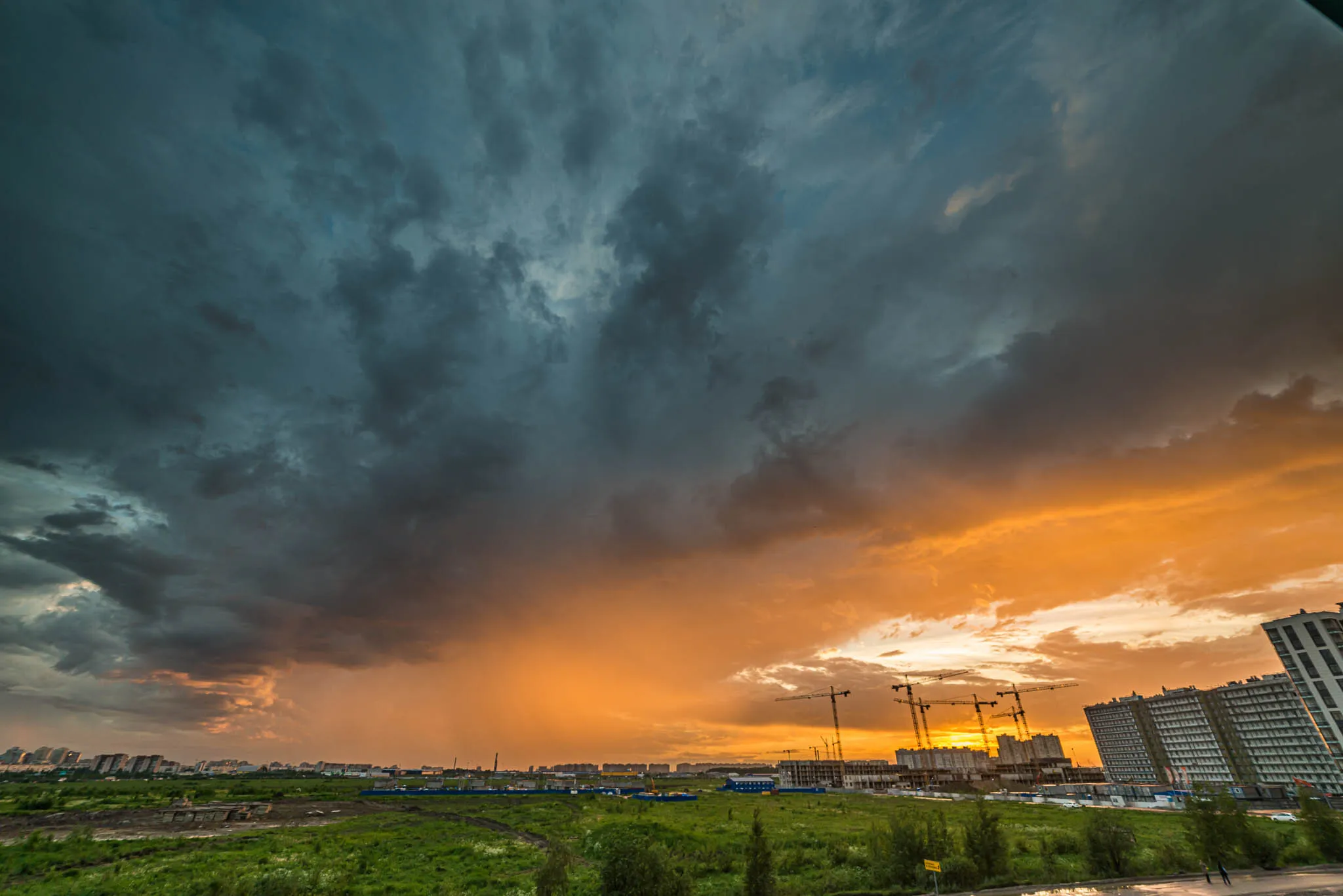 Tunder storm front at sunset