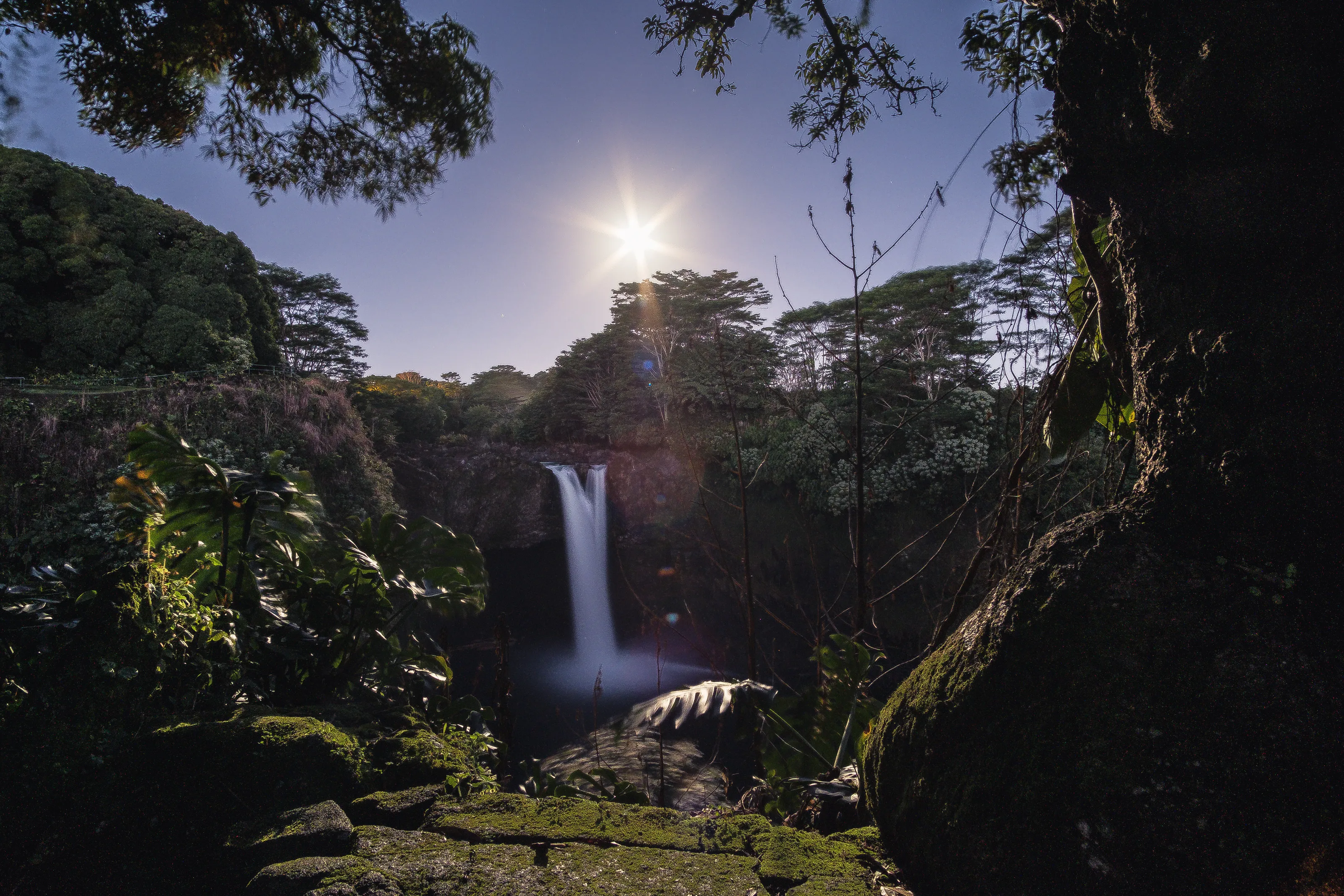 Moonlit Rainbow falls - Hilo, Hawaii