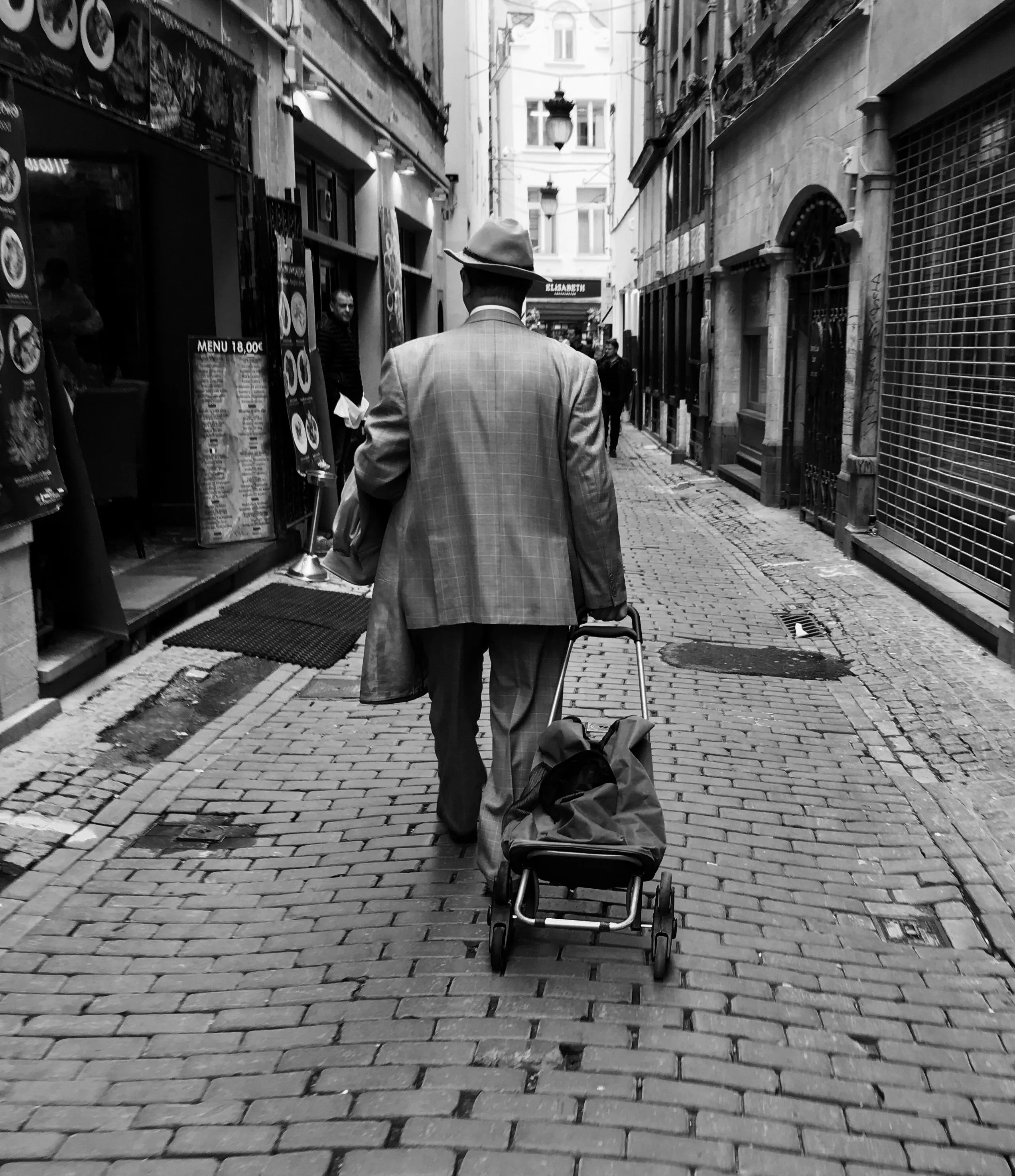 Suit and shopping trolley
