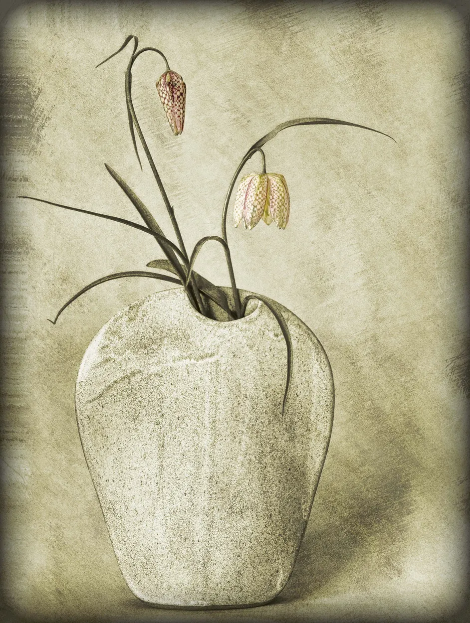 Snakeshead fritillary and vase