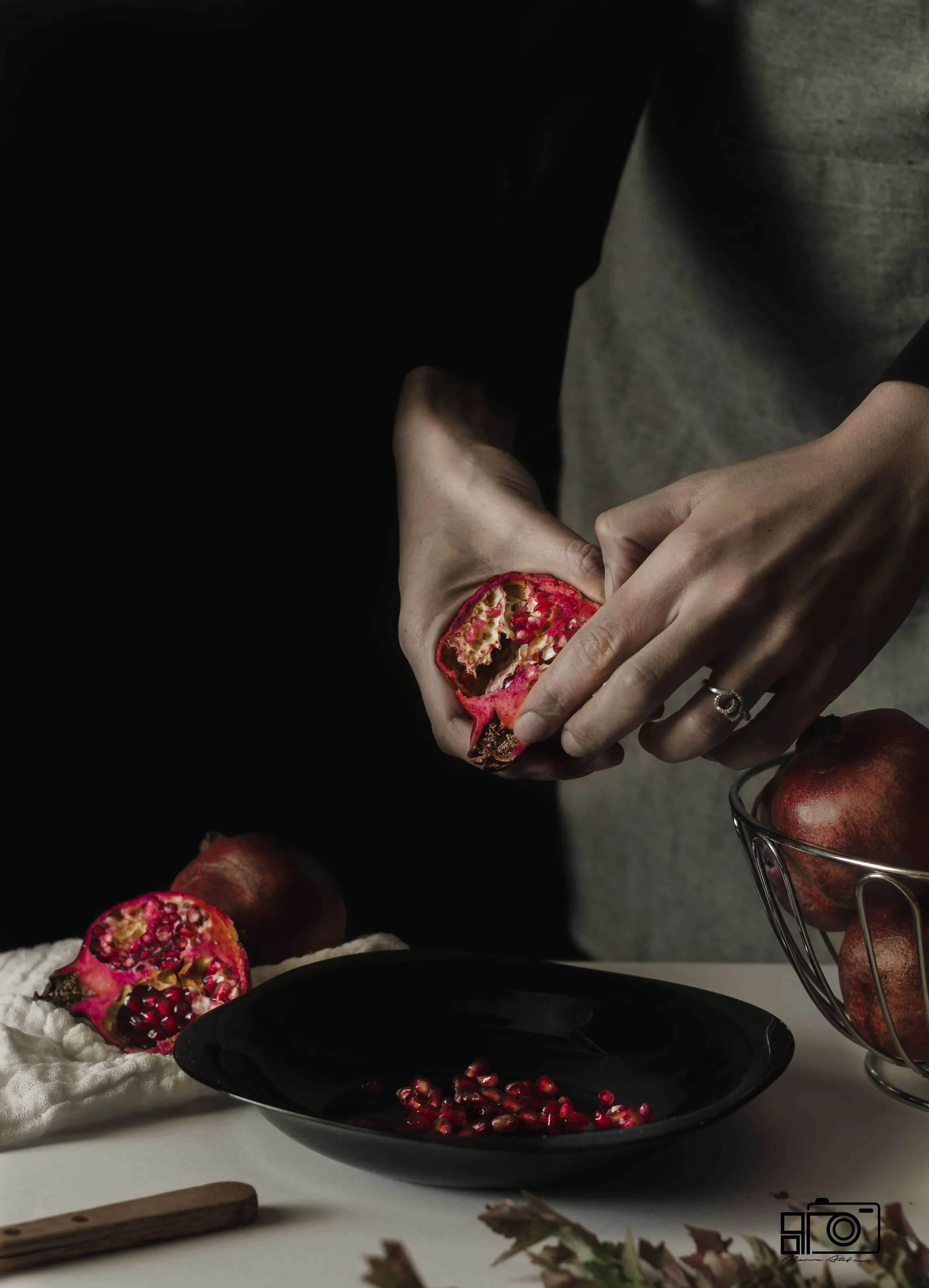 Peeling pomegranate- Dark mood Photography