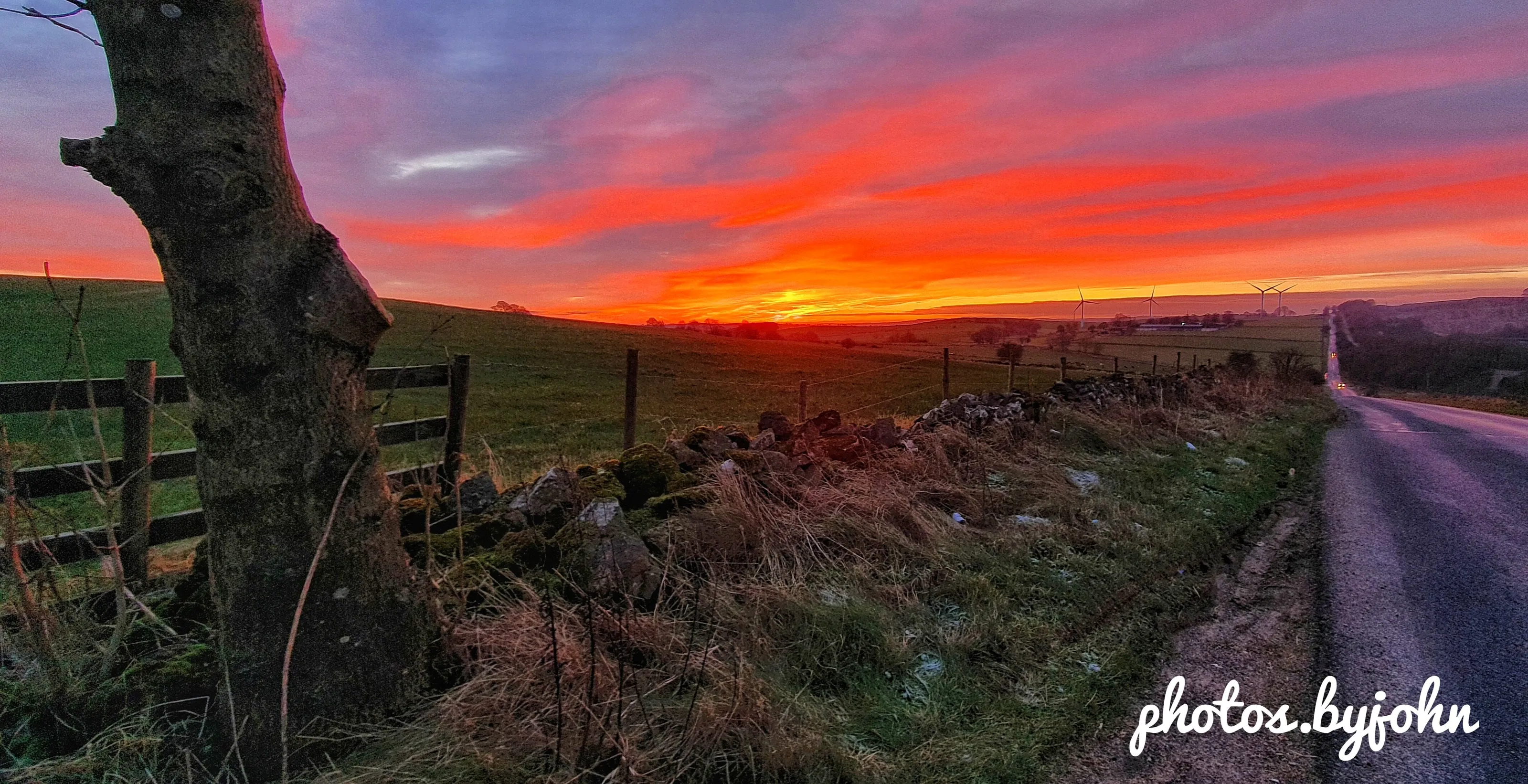 Christmas day sunset in Derbyshire