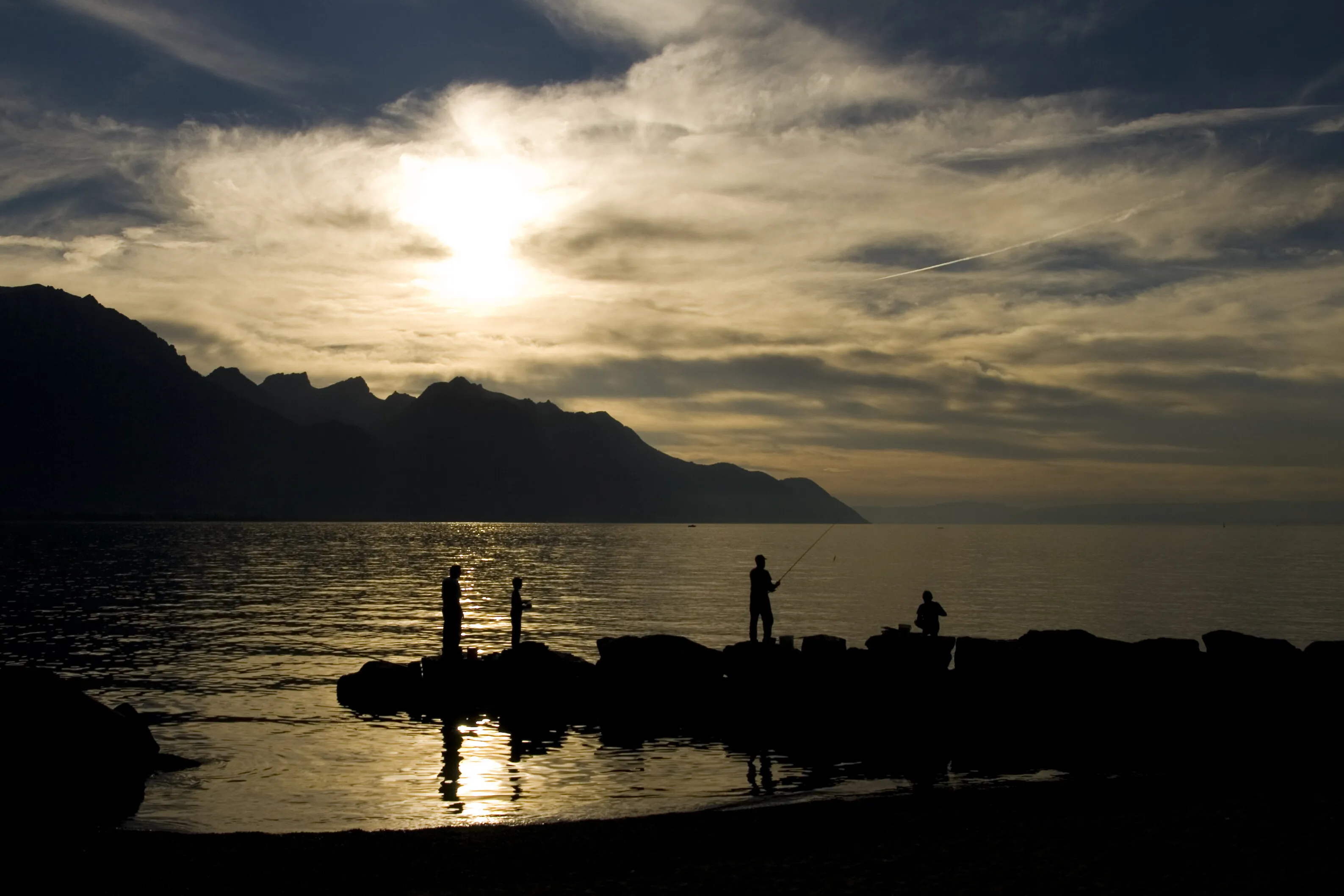 Fishing at sunset