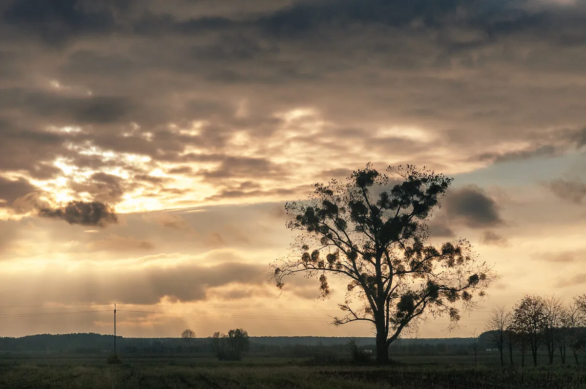 Sunset over the village Jamniki.