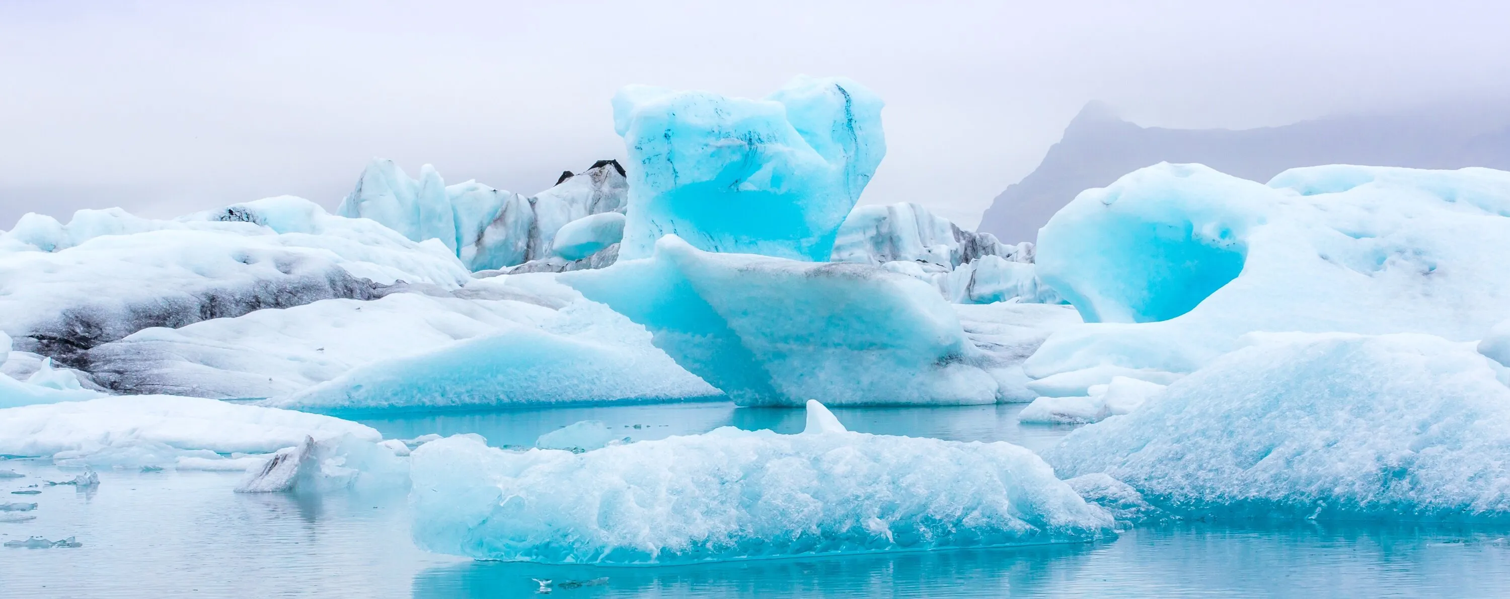 Glacier lagoon at sunset