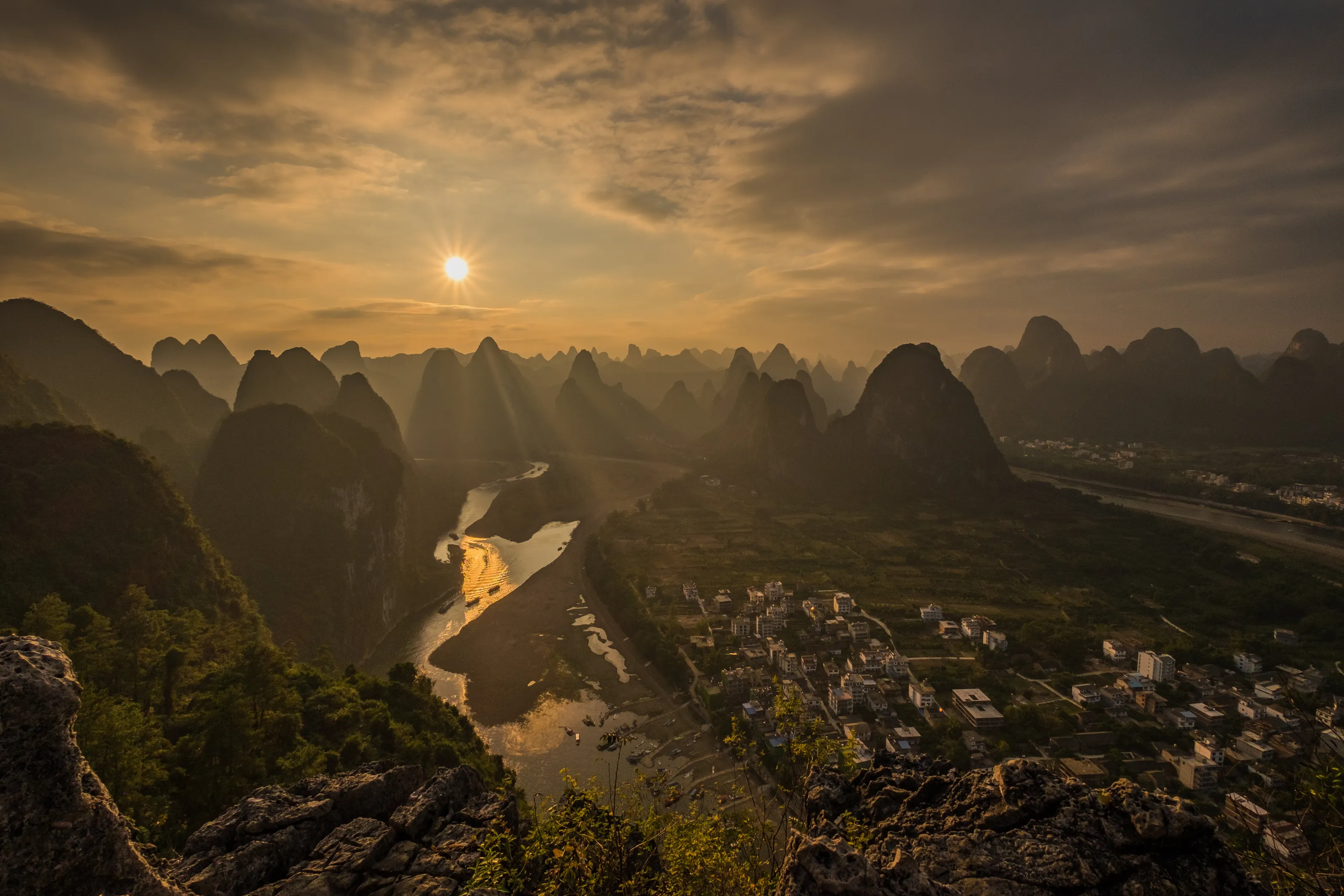 Sunset from Laozhai hill, Xingping, China