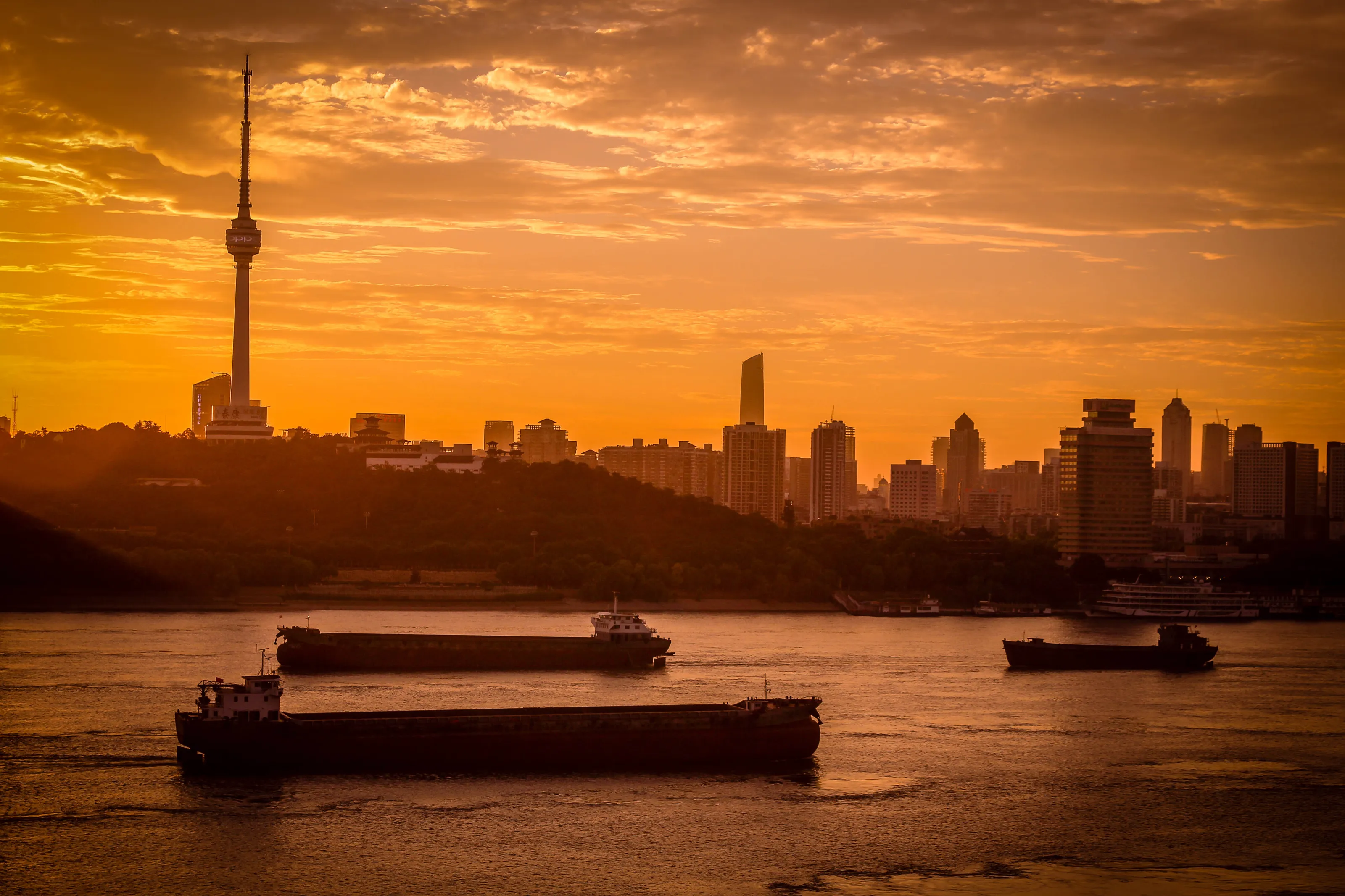 Sunset behind the city
