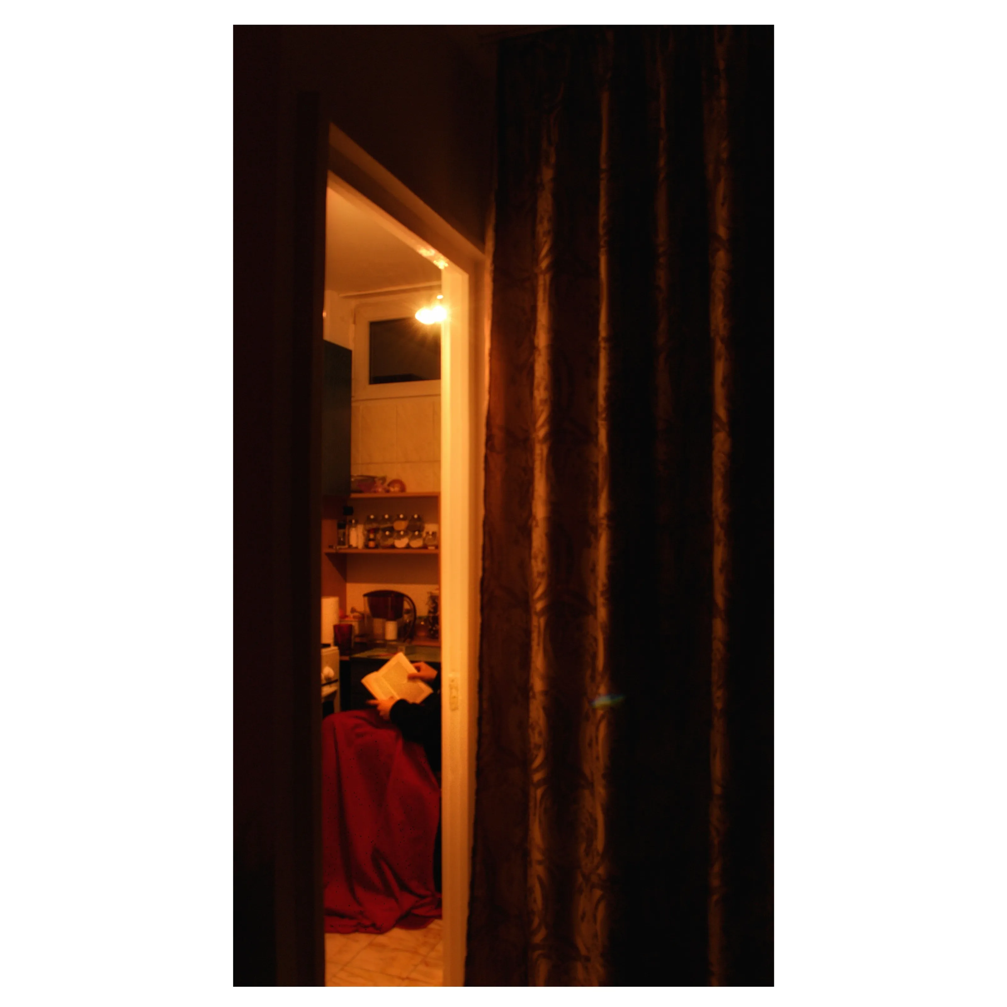 a cold and still night under an orange-yellow light