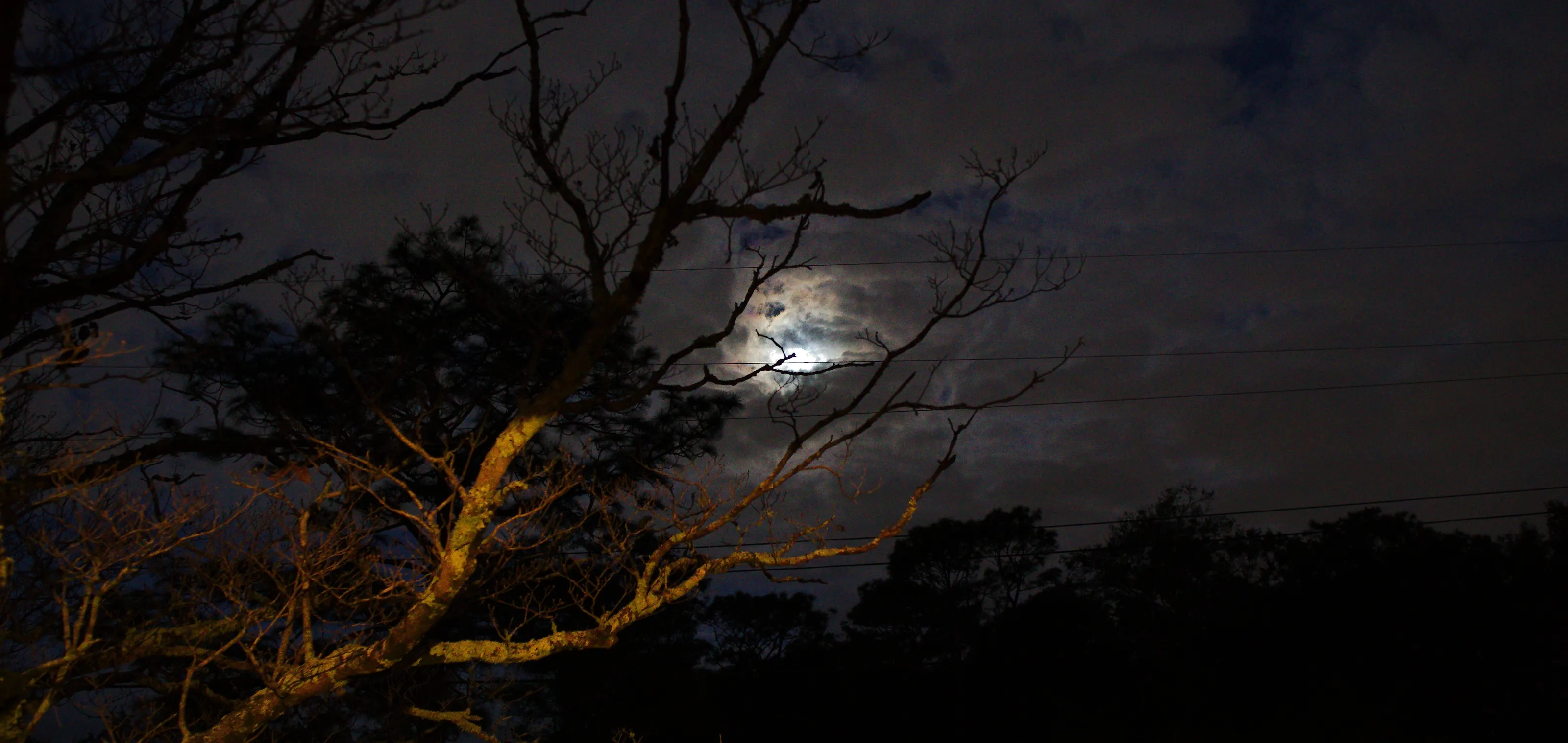 Full Moon setting and a lot of dark & light cloud cover early AM Dawn.