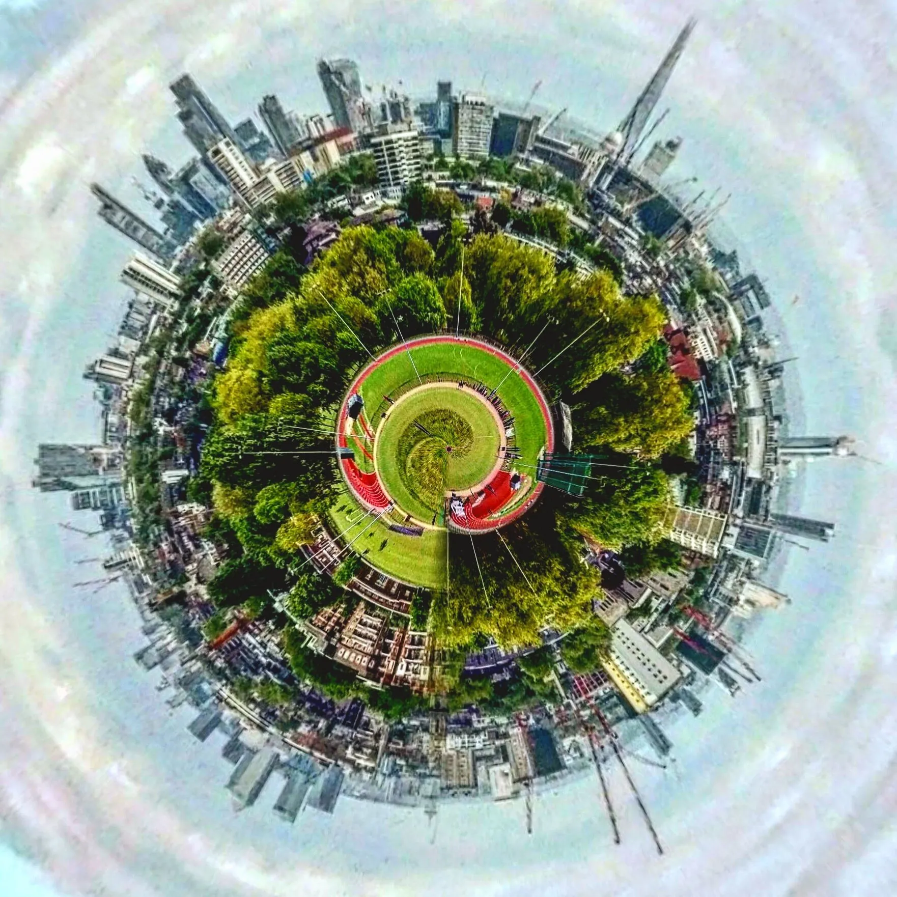 View of the London Skyline and Parliament Hill Fields Athletics Track from Parliament Hill