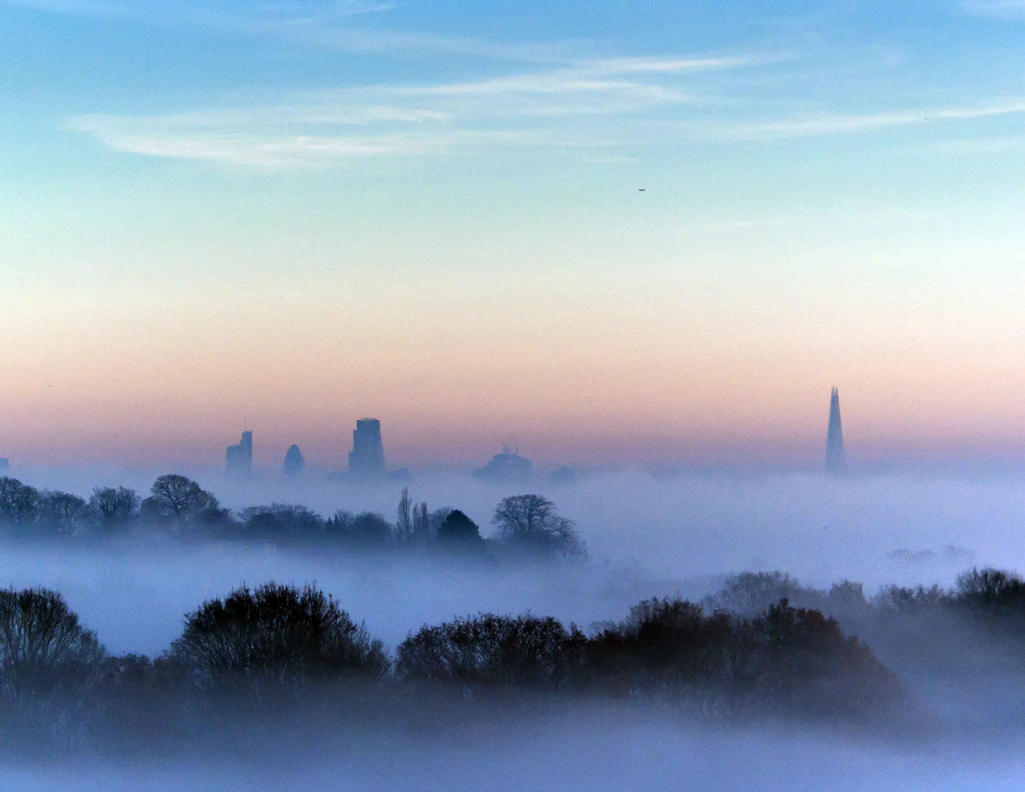 Foggy sunset over London