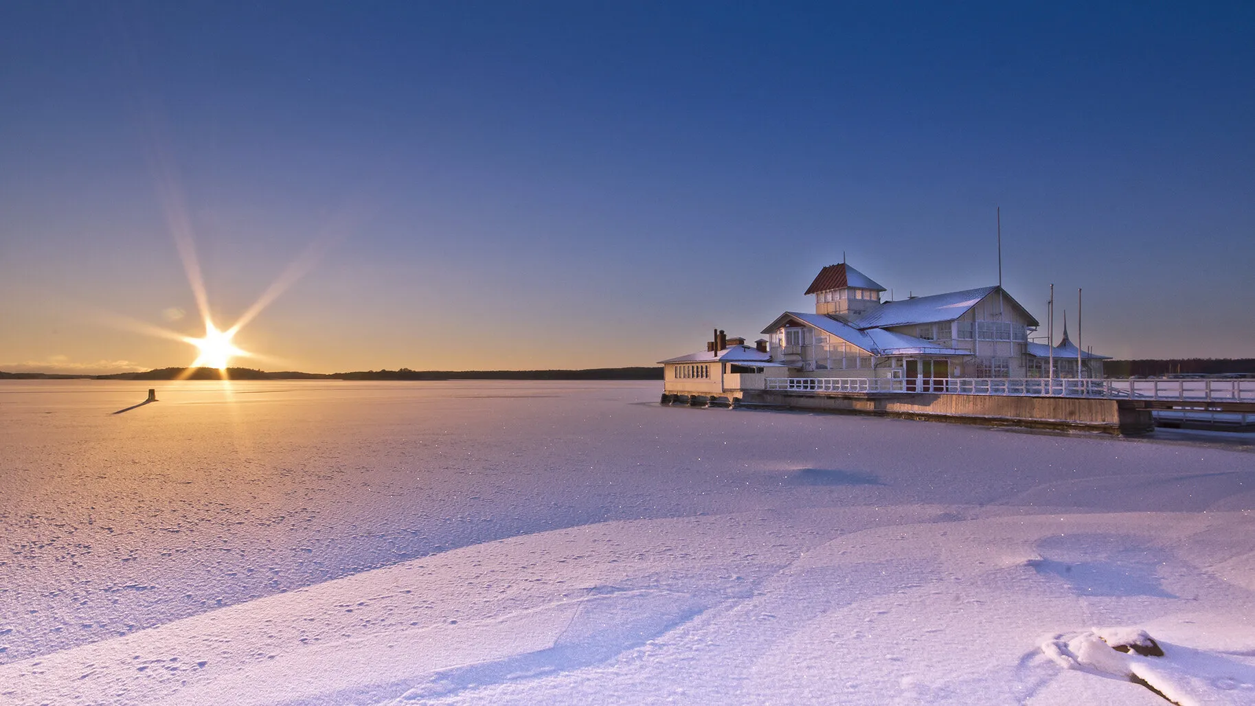 Sunset over frozen sea