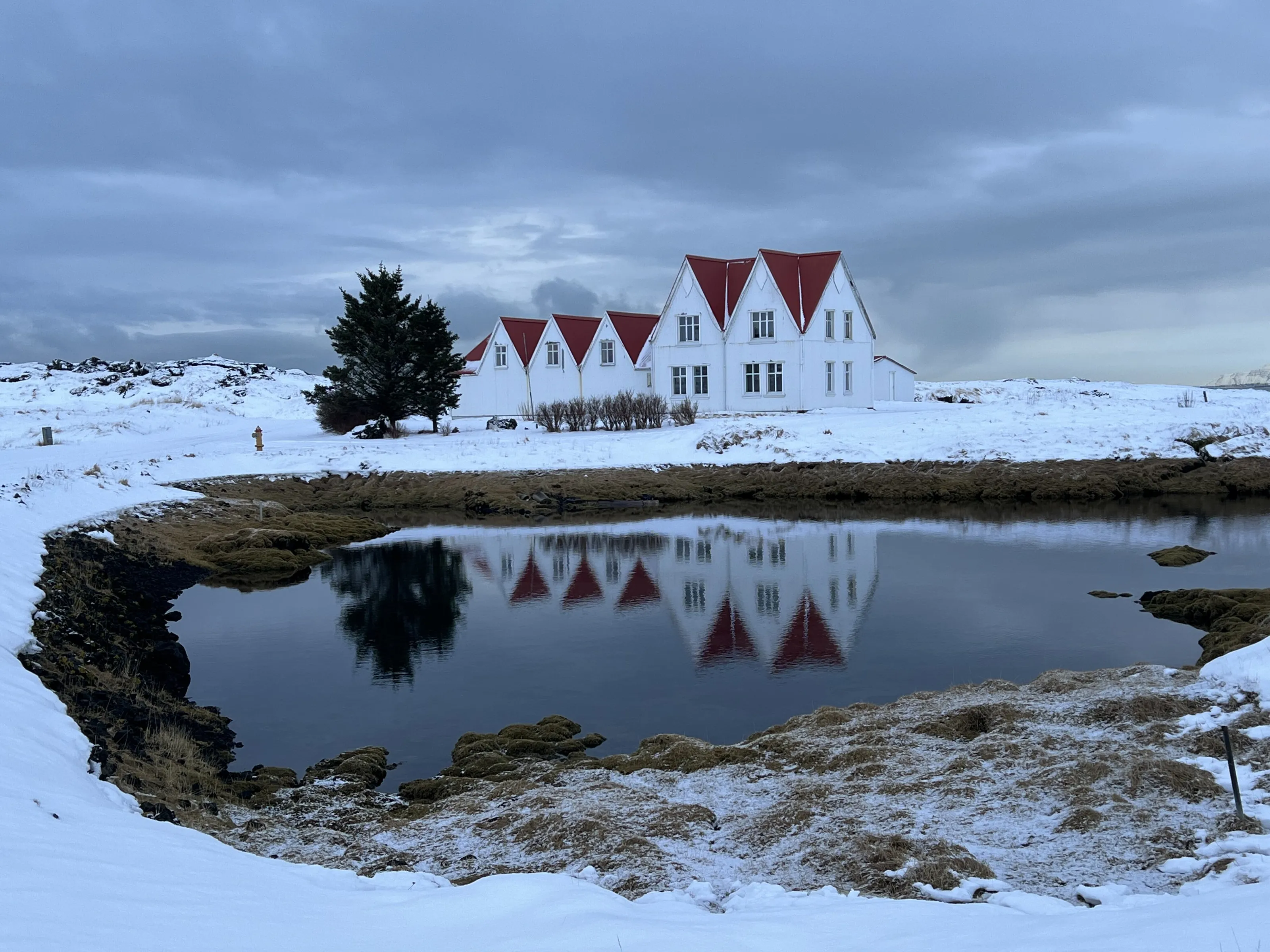 Iceland farm between ocean and lake