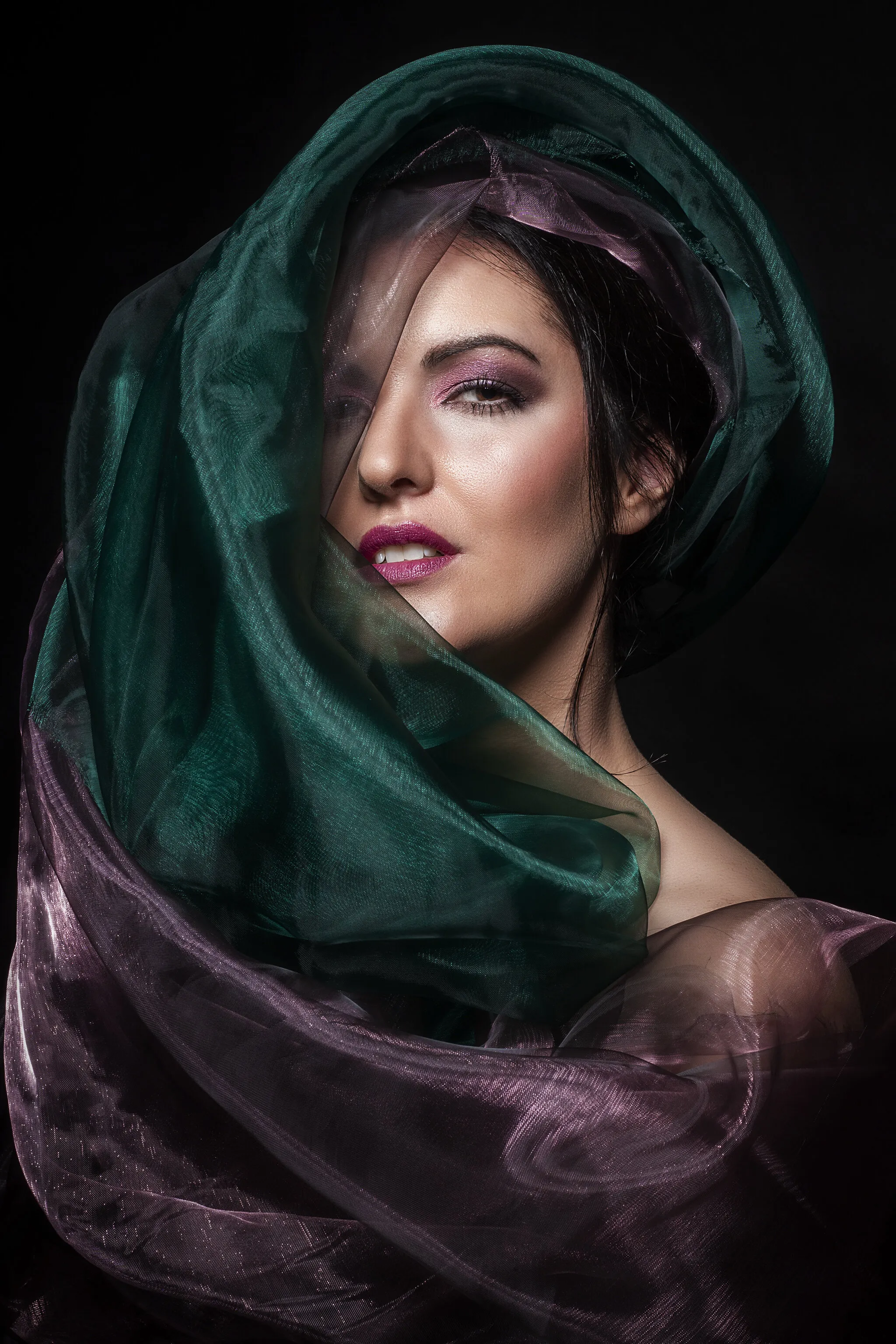 Woman in fabrics