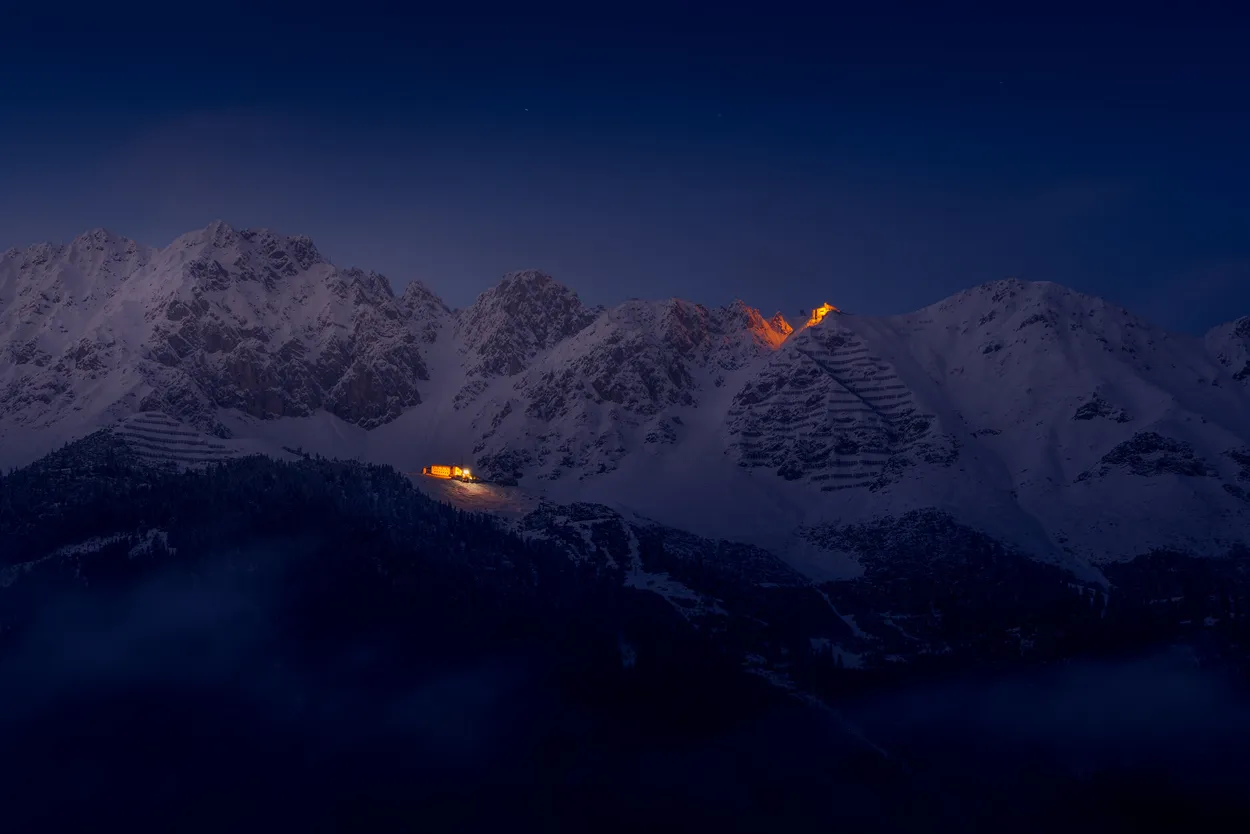 Mountain stations at night