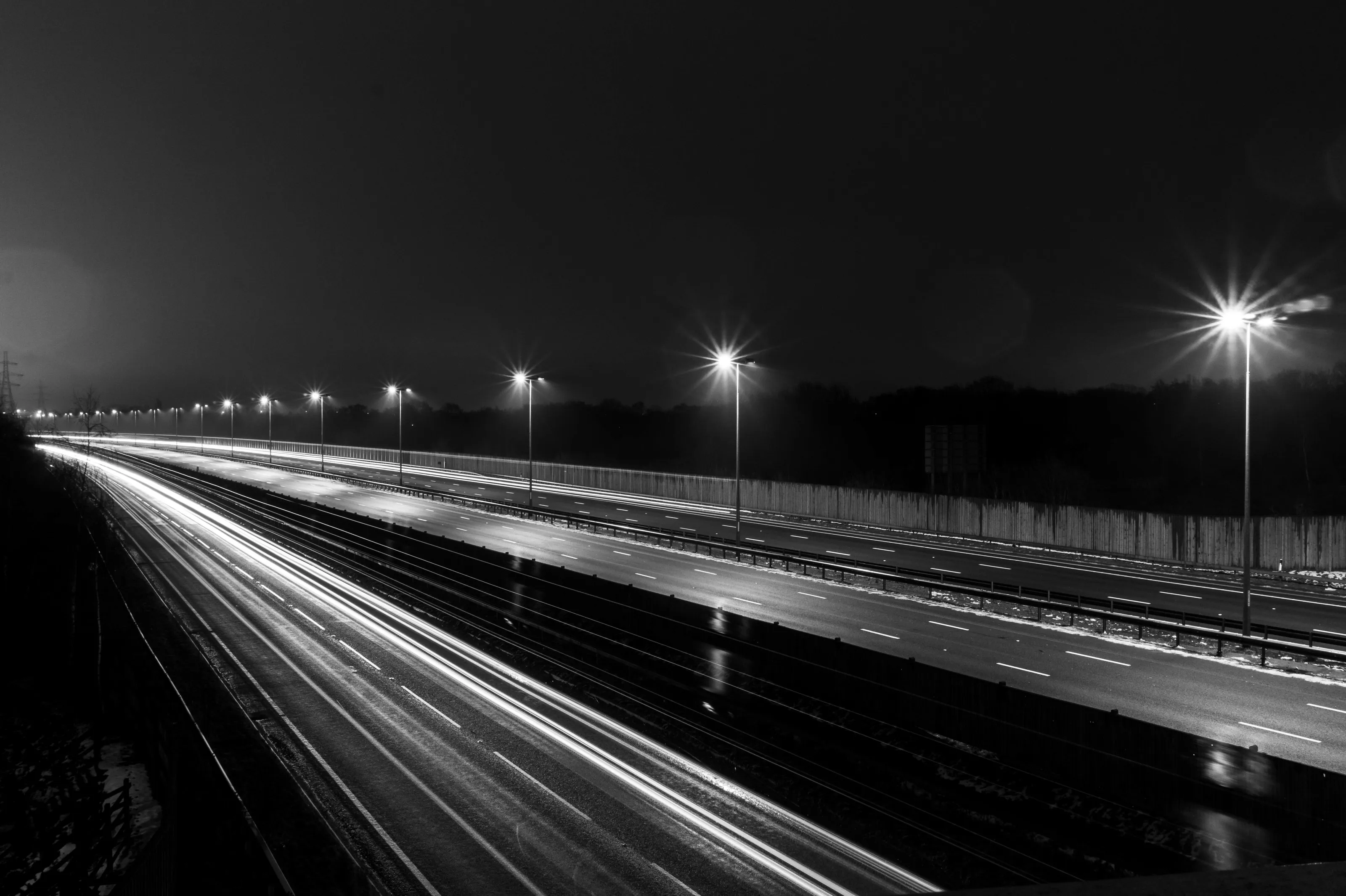 Street Lights at Night (Black and White)