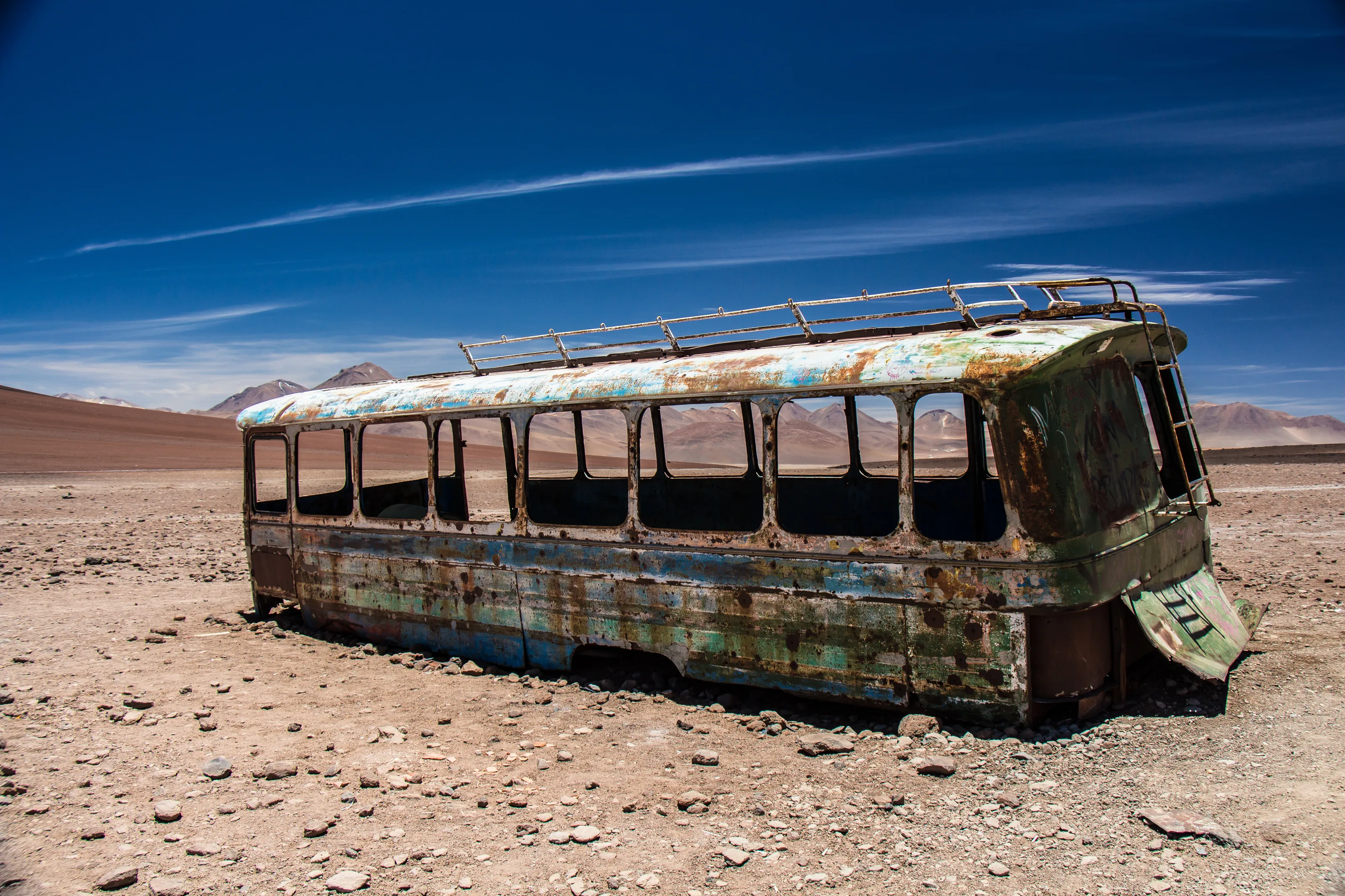 Wrecked bus in Bolivia