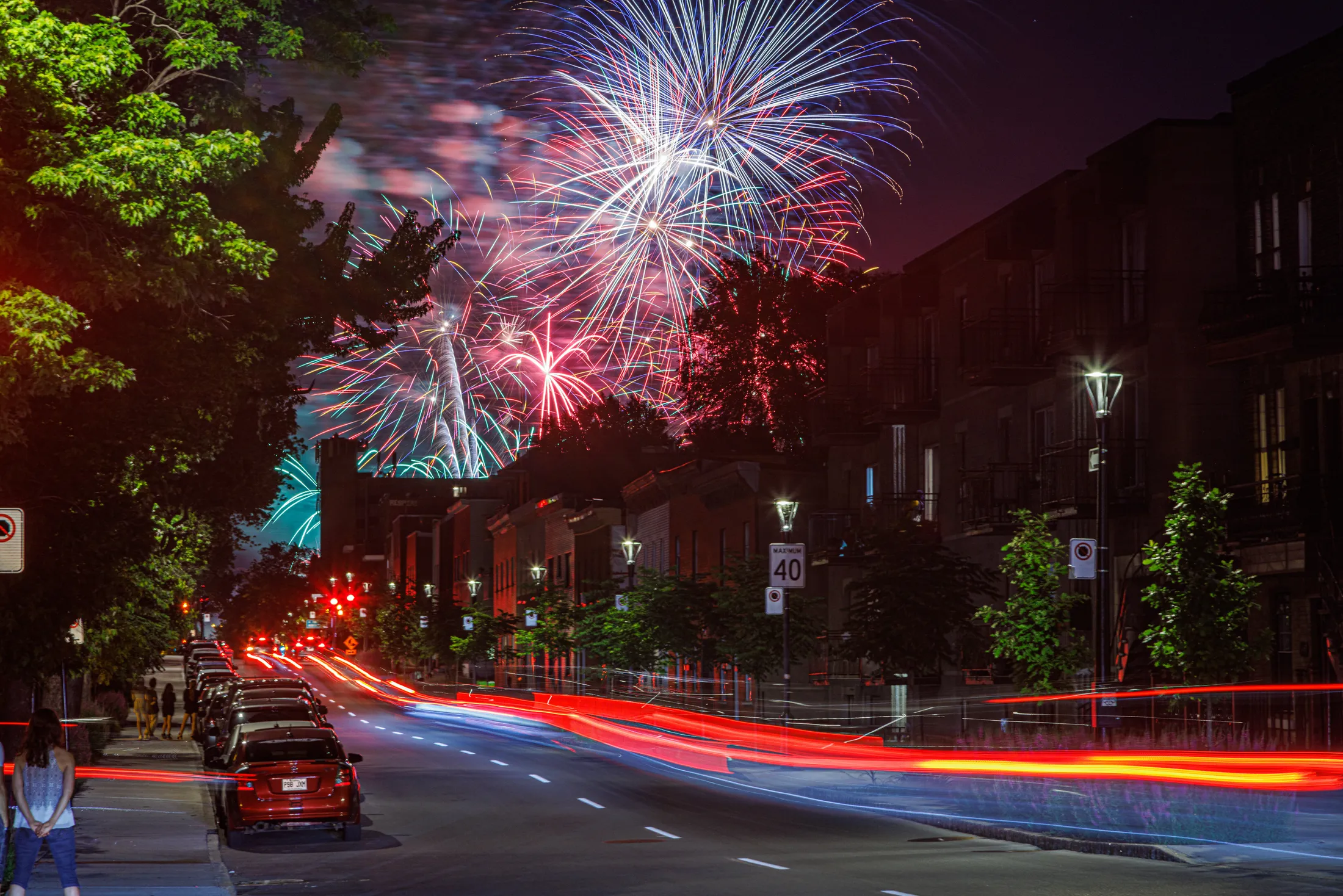 Fireworks seen from  City streets.