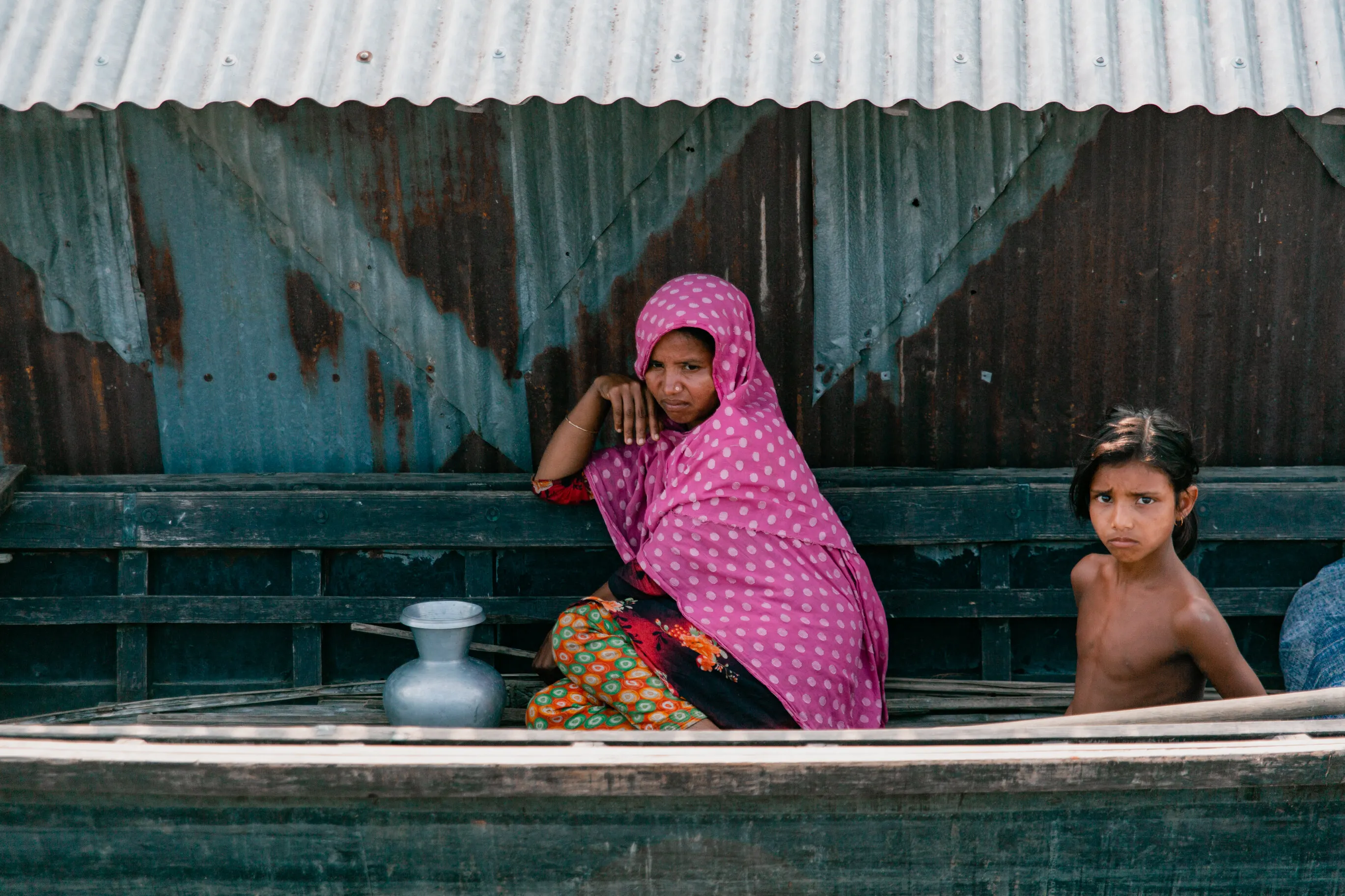People living in the boat during the flood