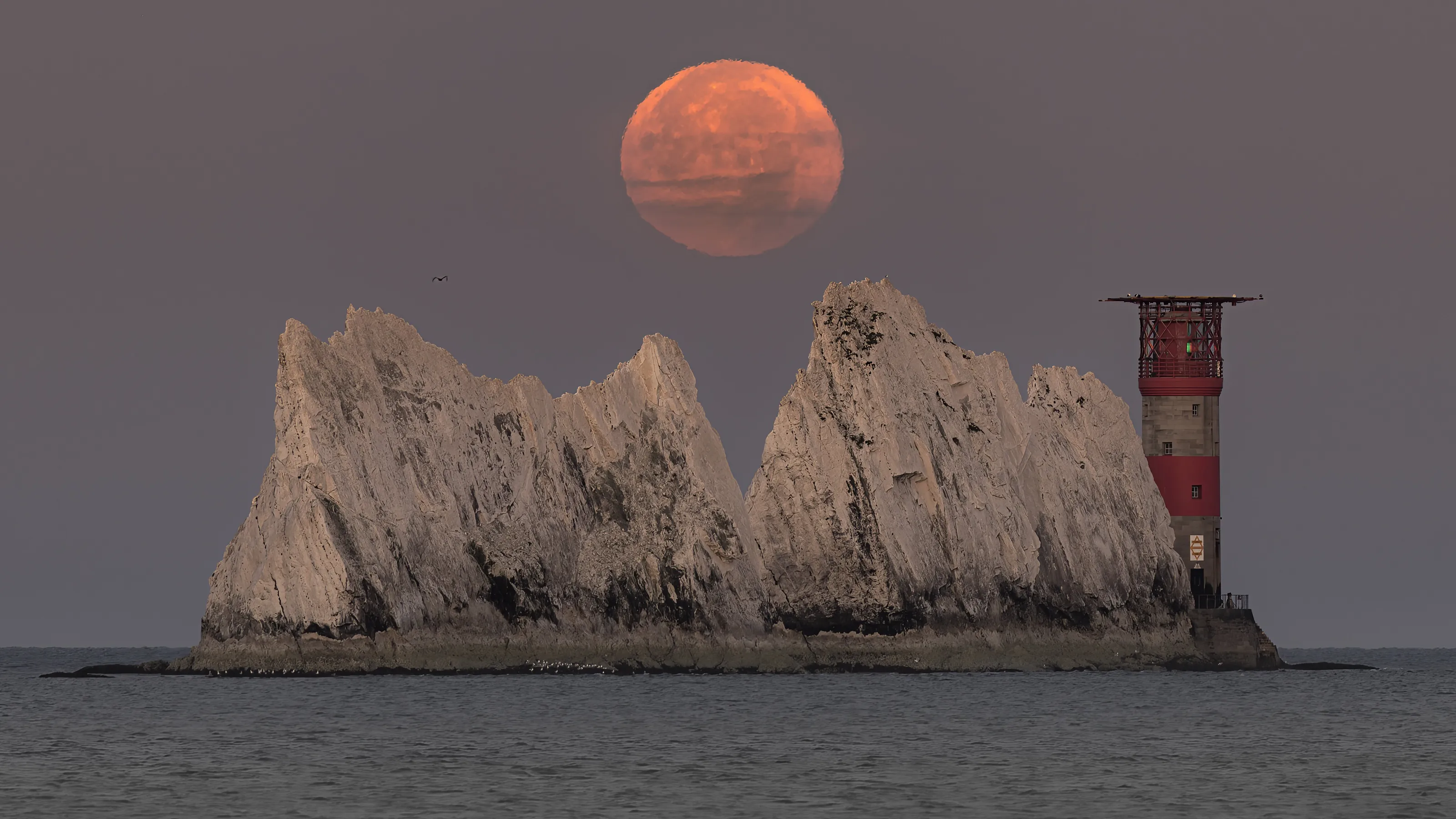 Moonset over The Needles
