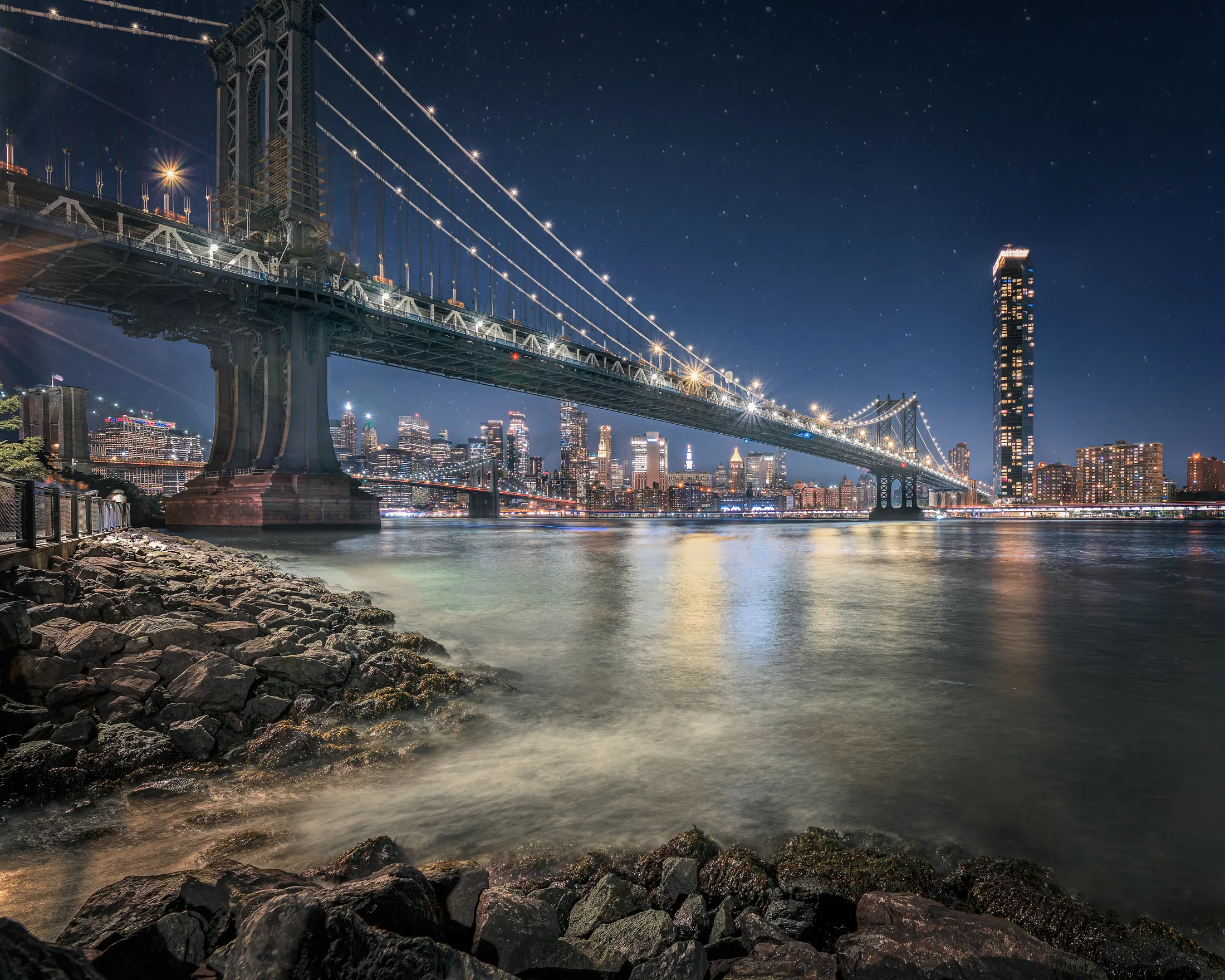 Manhattan Bridge At Night