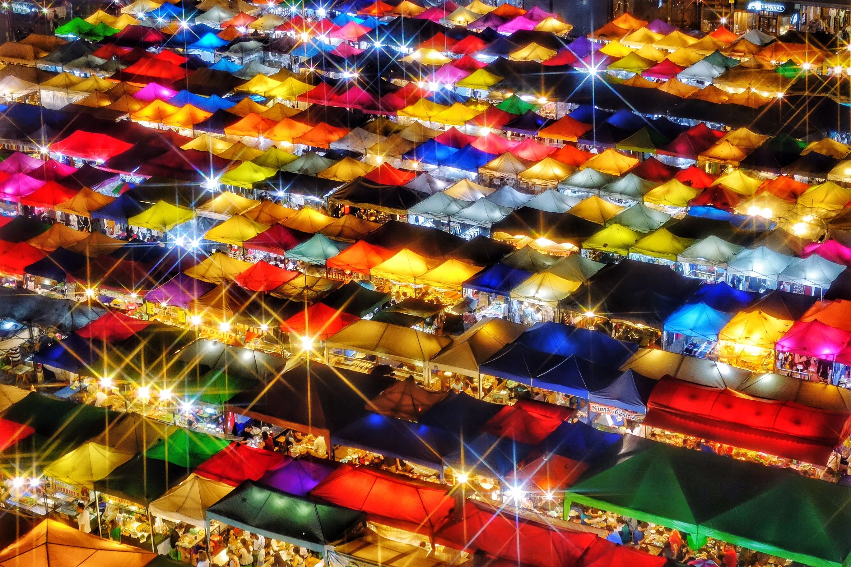 The multi-coloured night market in Bangkok