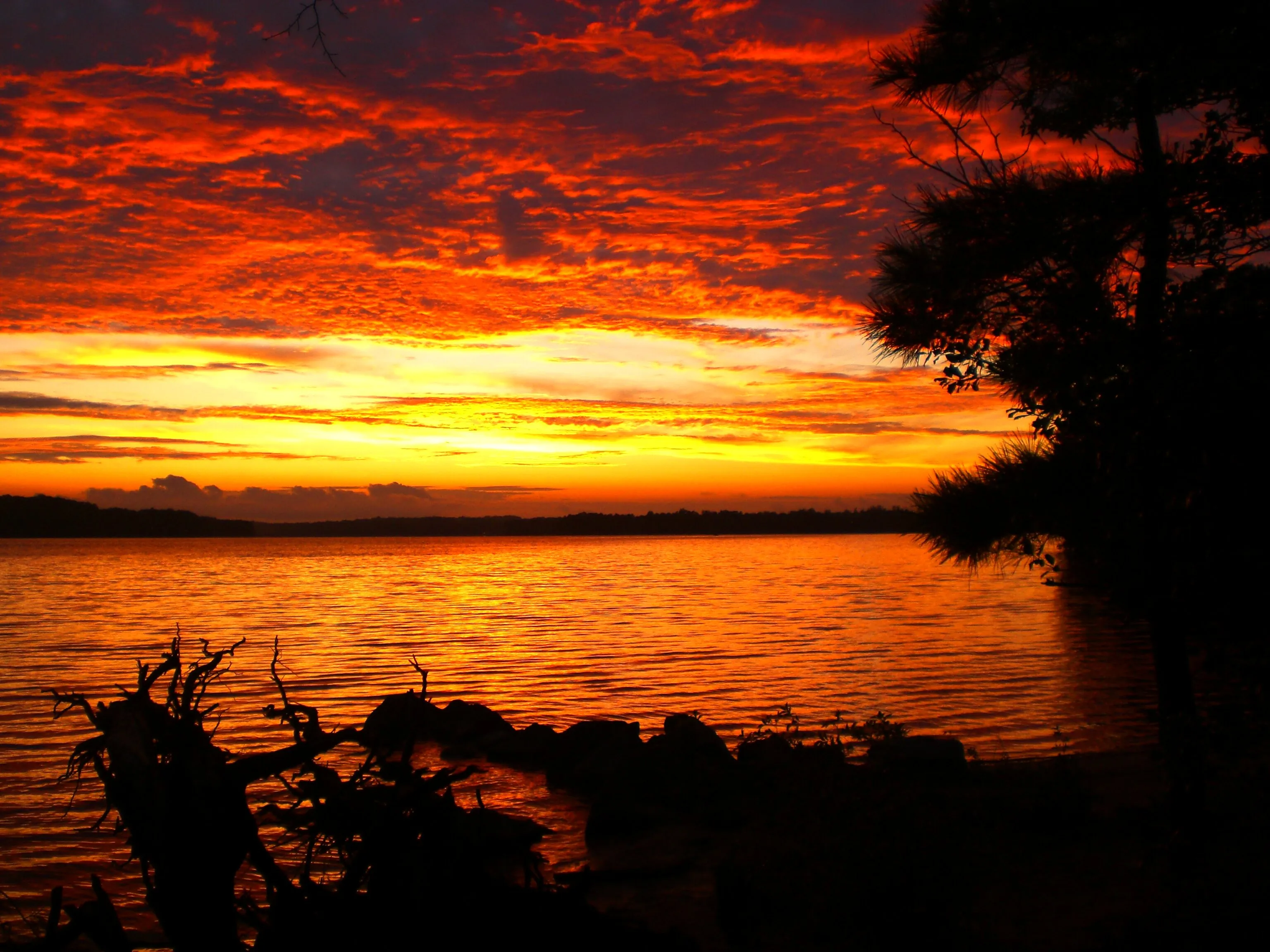 A Red Sunset on the Lake