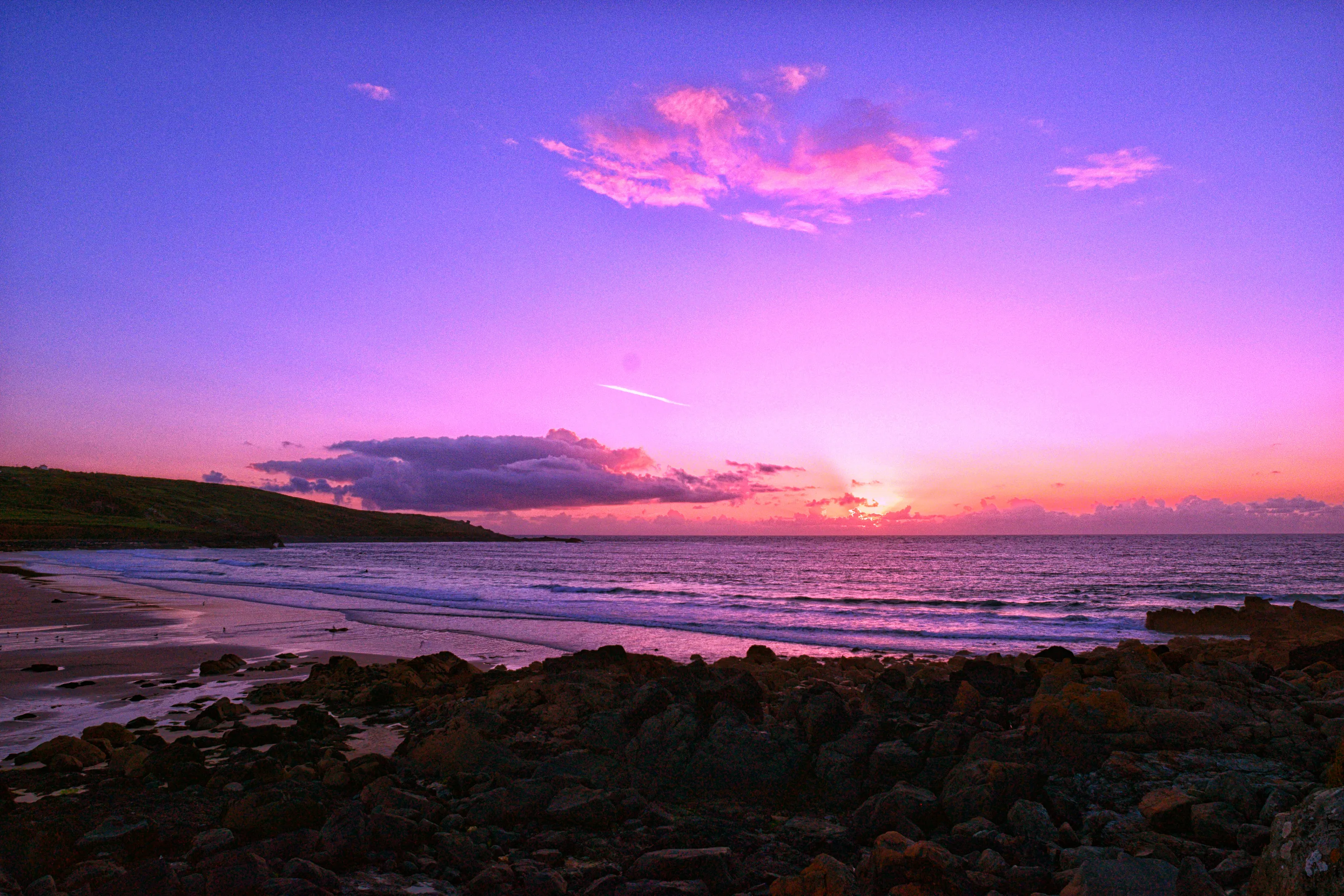 Sunset over Porthmeor Beach, St Ives, Cornwall