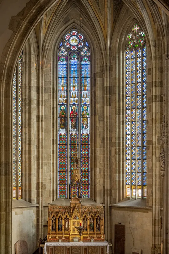 Stained glass windows from 1867 in gothic St. Martin Cathedral, Bratislava, Slovakia