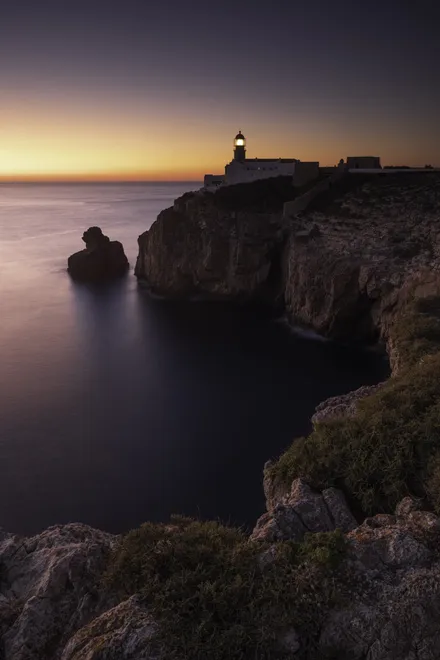 Cabo de São Vicente Lighthouse in the Algarve, Portugal During Sunset.