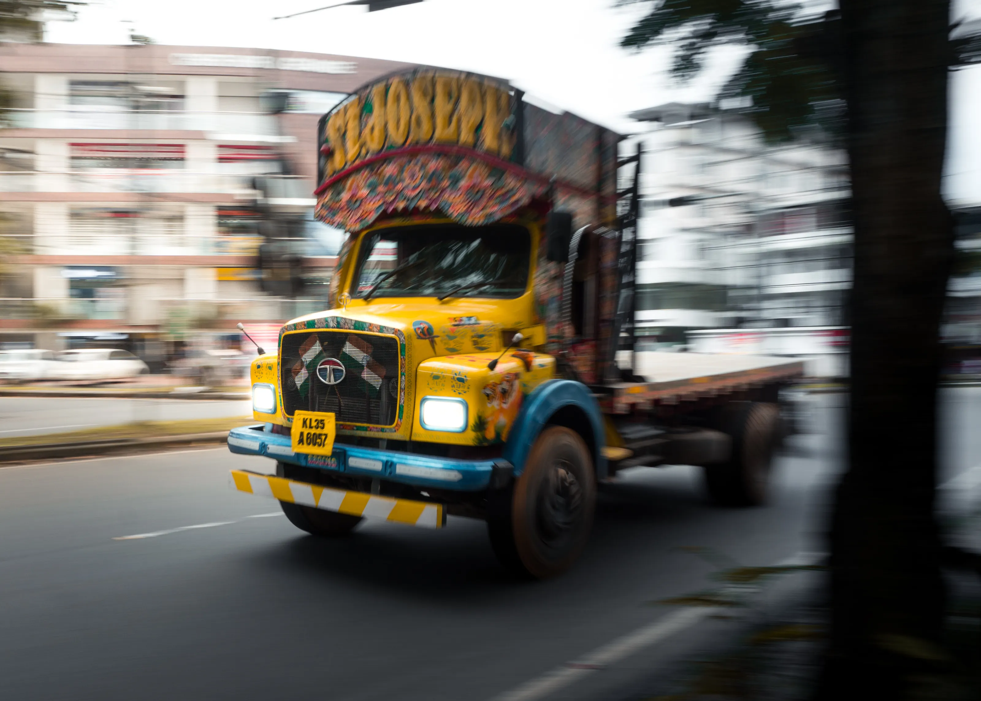 Panning photo of a Vehicle in Kerala, India