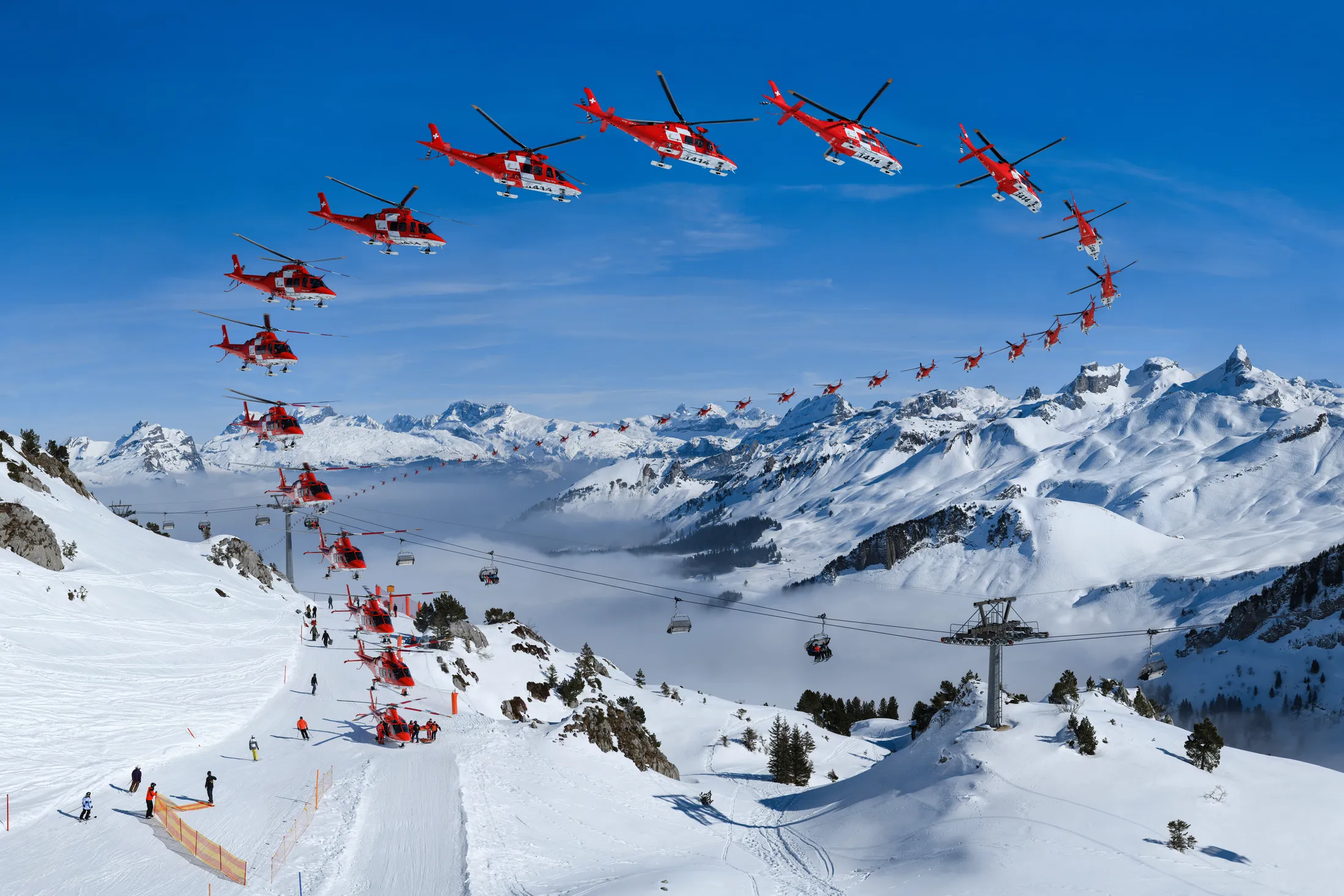 sequence photography of a Rescue helicopter