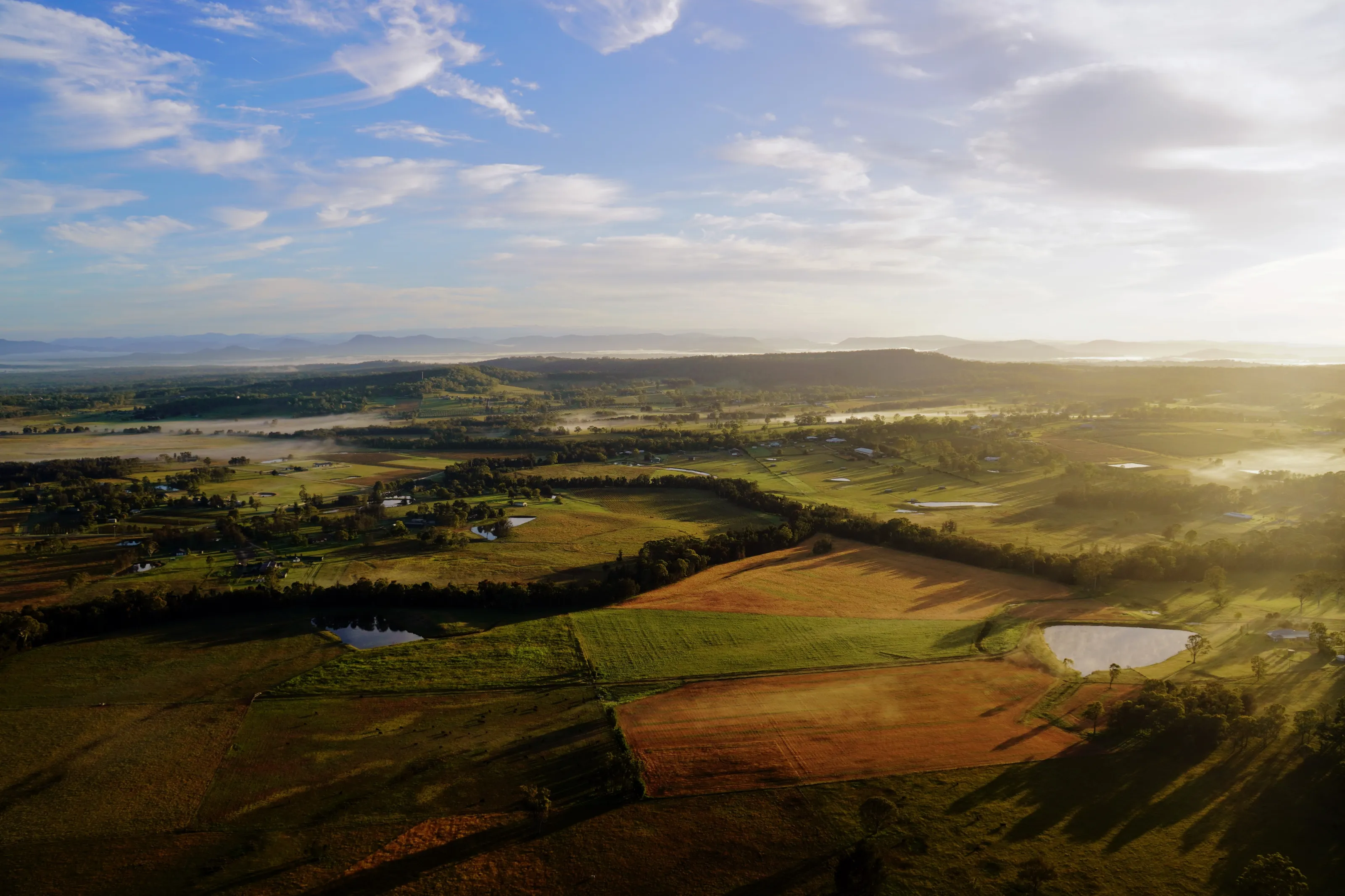 Sun flooding the Hunter Valley