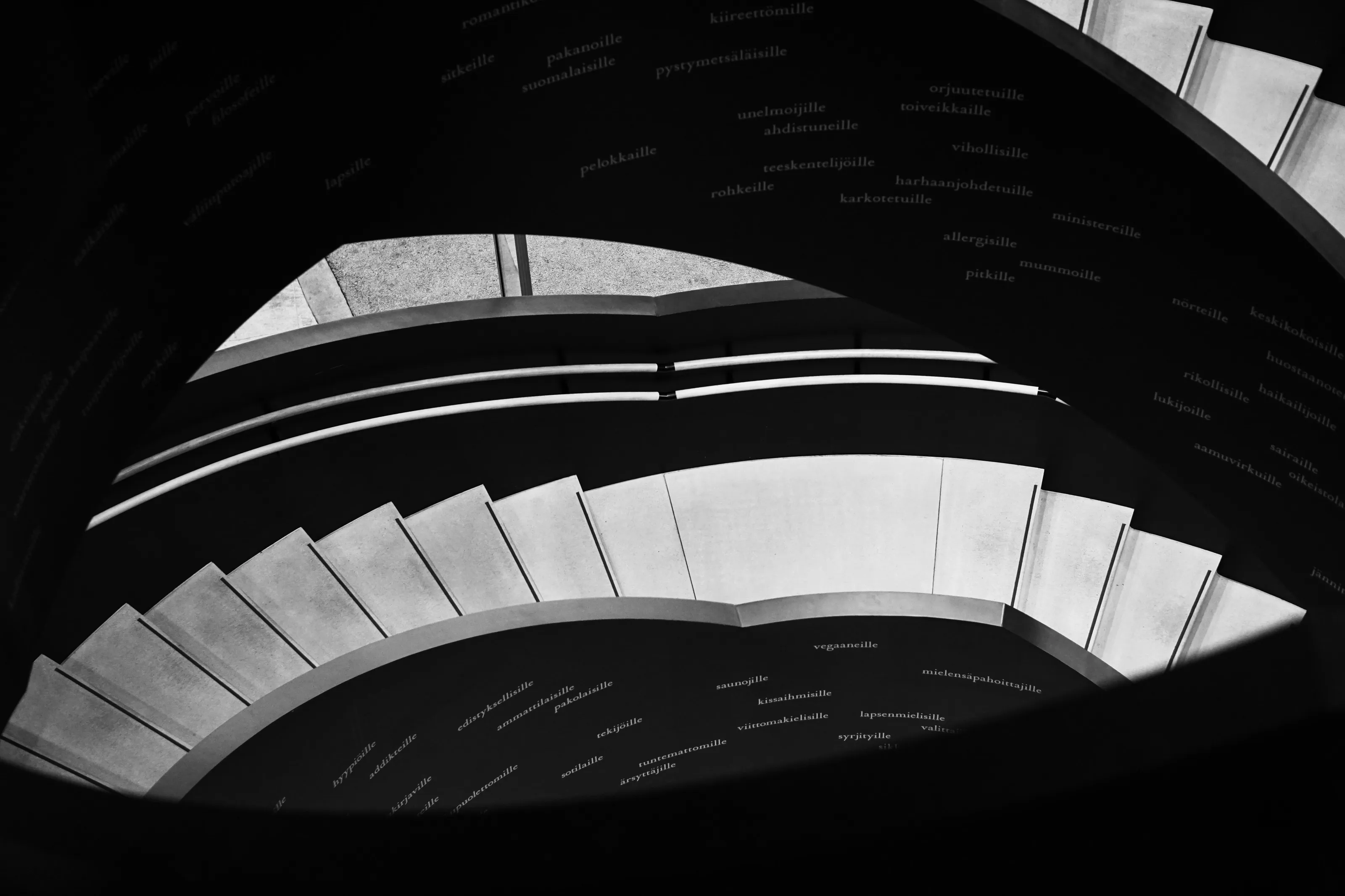 Ascending Monochrome Dreams: Staircase Serenity at Oodi Library, Helsinki
