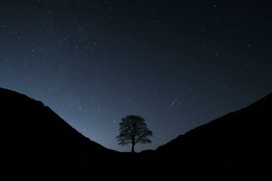 Shooting star over sycamore gap